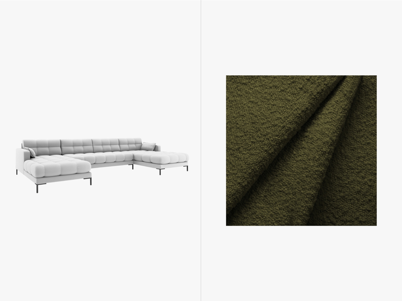 Boucle panoramic sofa, "Mamaia", 6 Seats, 383x185x75