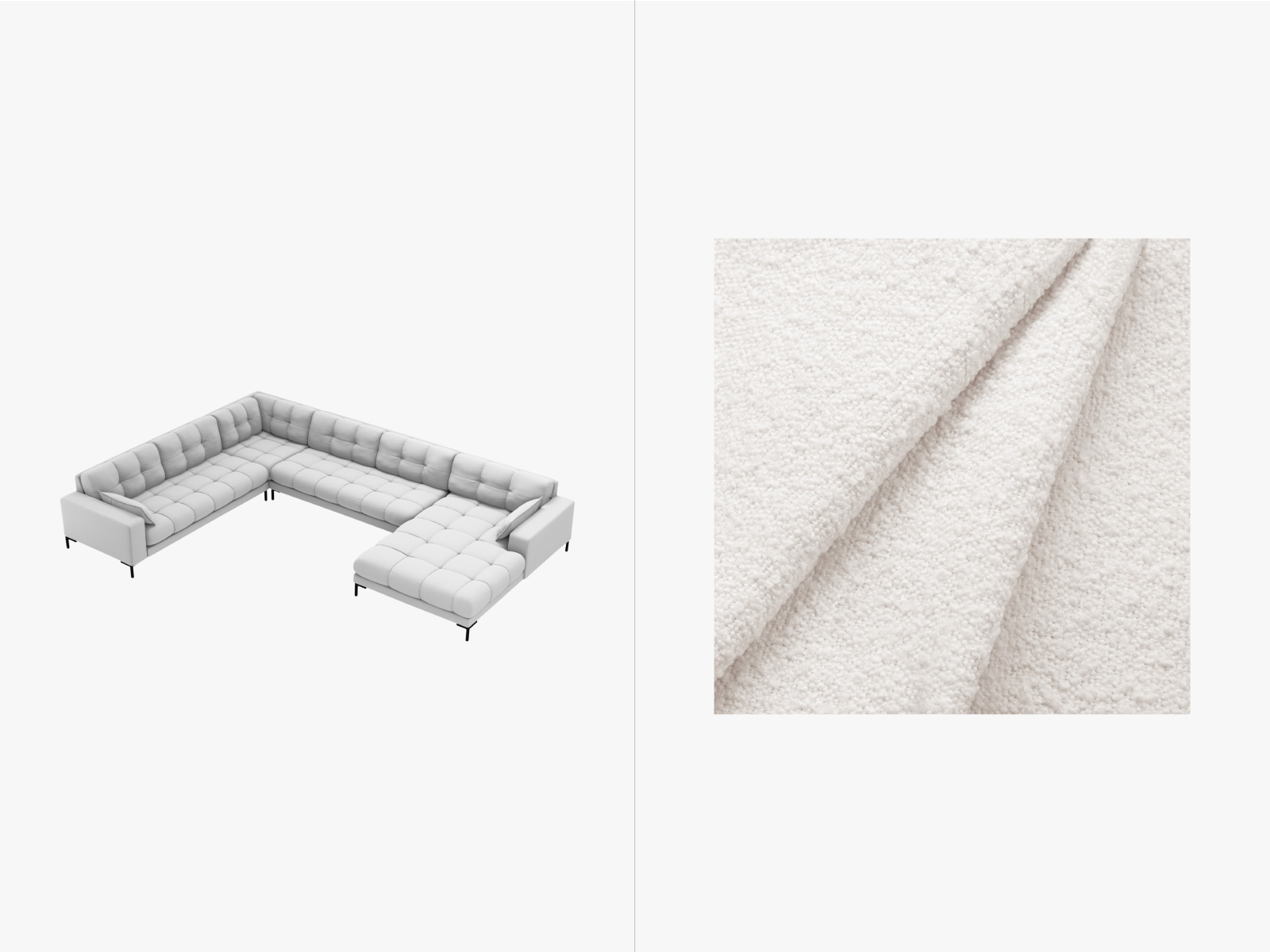 Bouclé Panoramic Left Corner Sofa, "Mamaia", 7 Seats, 327x256x75