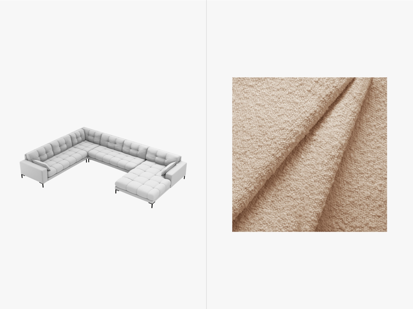 Bouclé Panoramic Left Corner Sofa, "Mamaia", 7 Seats, 327x256x75