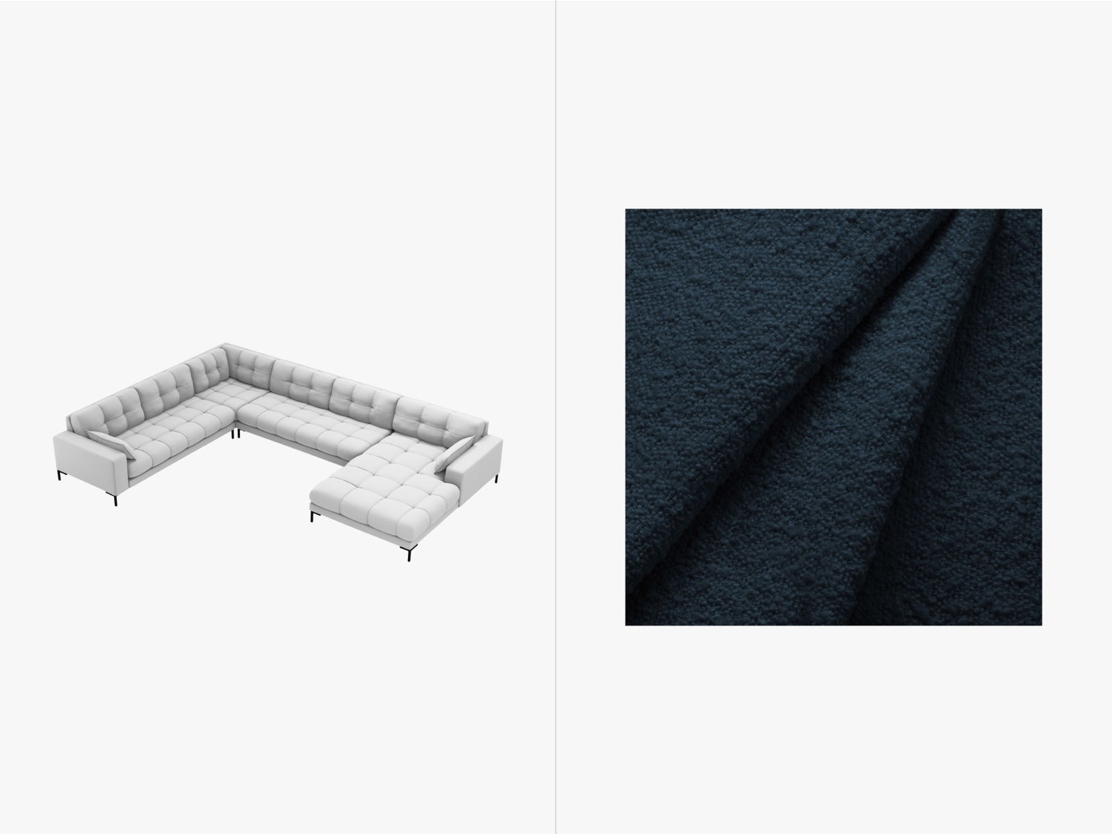 Bouclé Panoramic Left Corner Sofa, "Mamaia", 7 Seats, 327x256x75