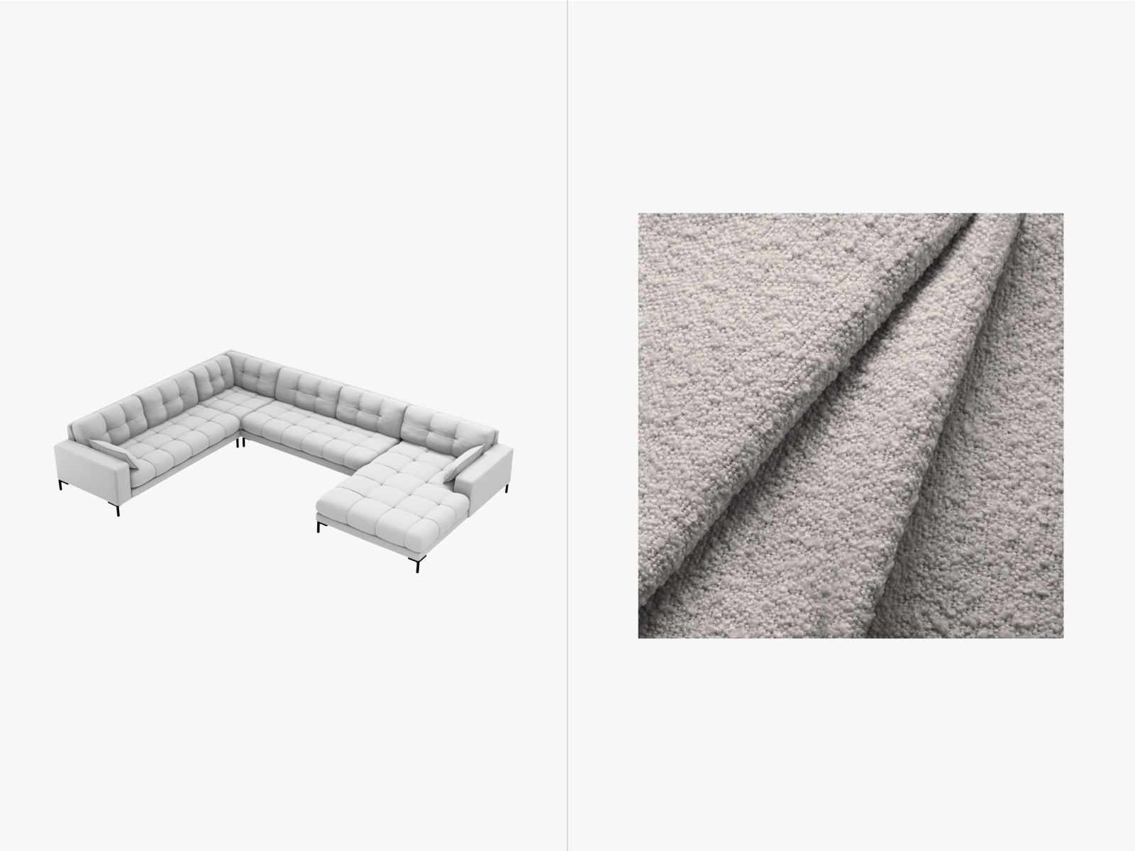 Bouclé Panoramic Left Corner Sofa, "Mamaia", 7 Seats, 327x256x75
