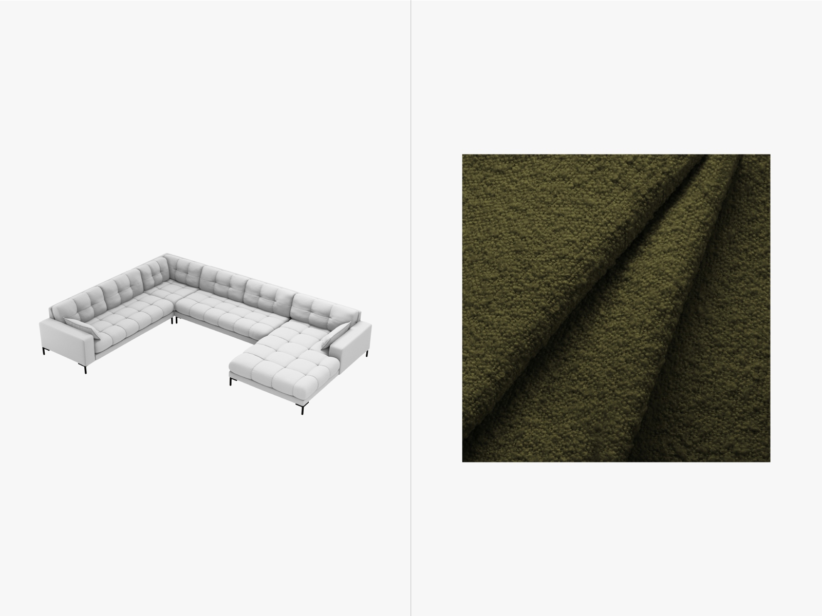 Bouclé Panoramic Left Corner Sofa, "Mamaia", 7 Seats, 327x256x75