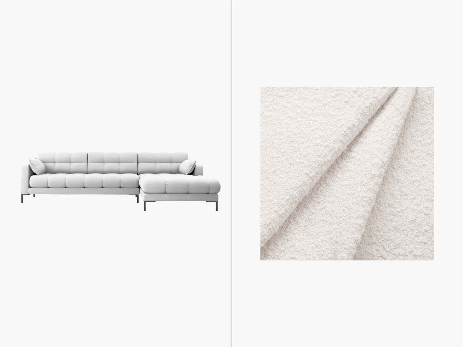 Boucle Right Corner Sofa, "Mamaia", 5 Seats, 293x185x75
