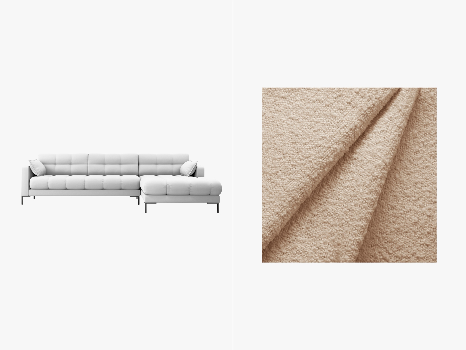 Boucle Right Corner Sofa, "Mamaia", 5 Seats, 293x185x75