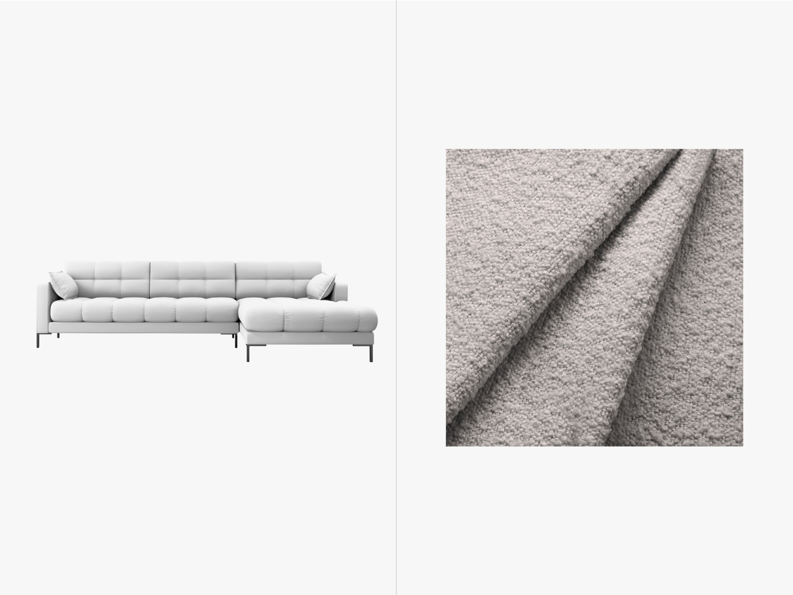 Boucle Right Corner Sofa, "Mamaia", 5 Seats, 293x185x75