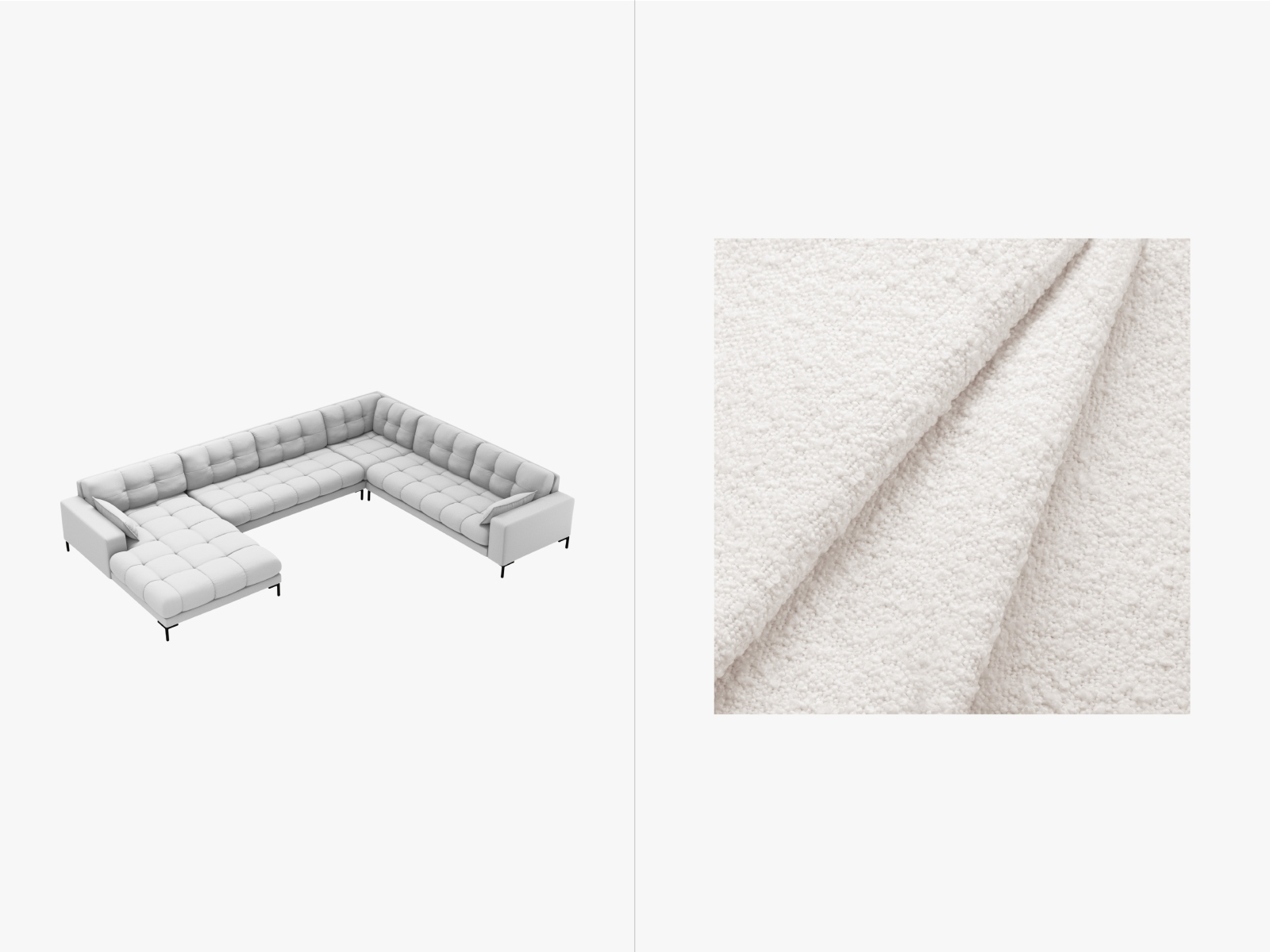 Boucle Panoramic Right Corner Sofa, "Mamaia", 7 Seats, 327x256x75