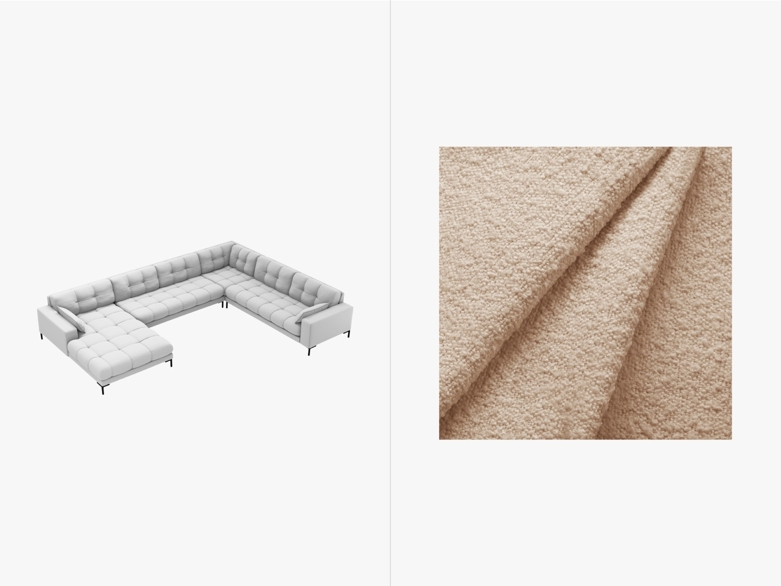 Boucle Panoramic Right Corner Sofa, "Mamaia", 7 Seats, 327x256x75