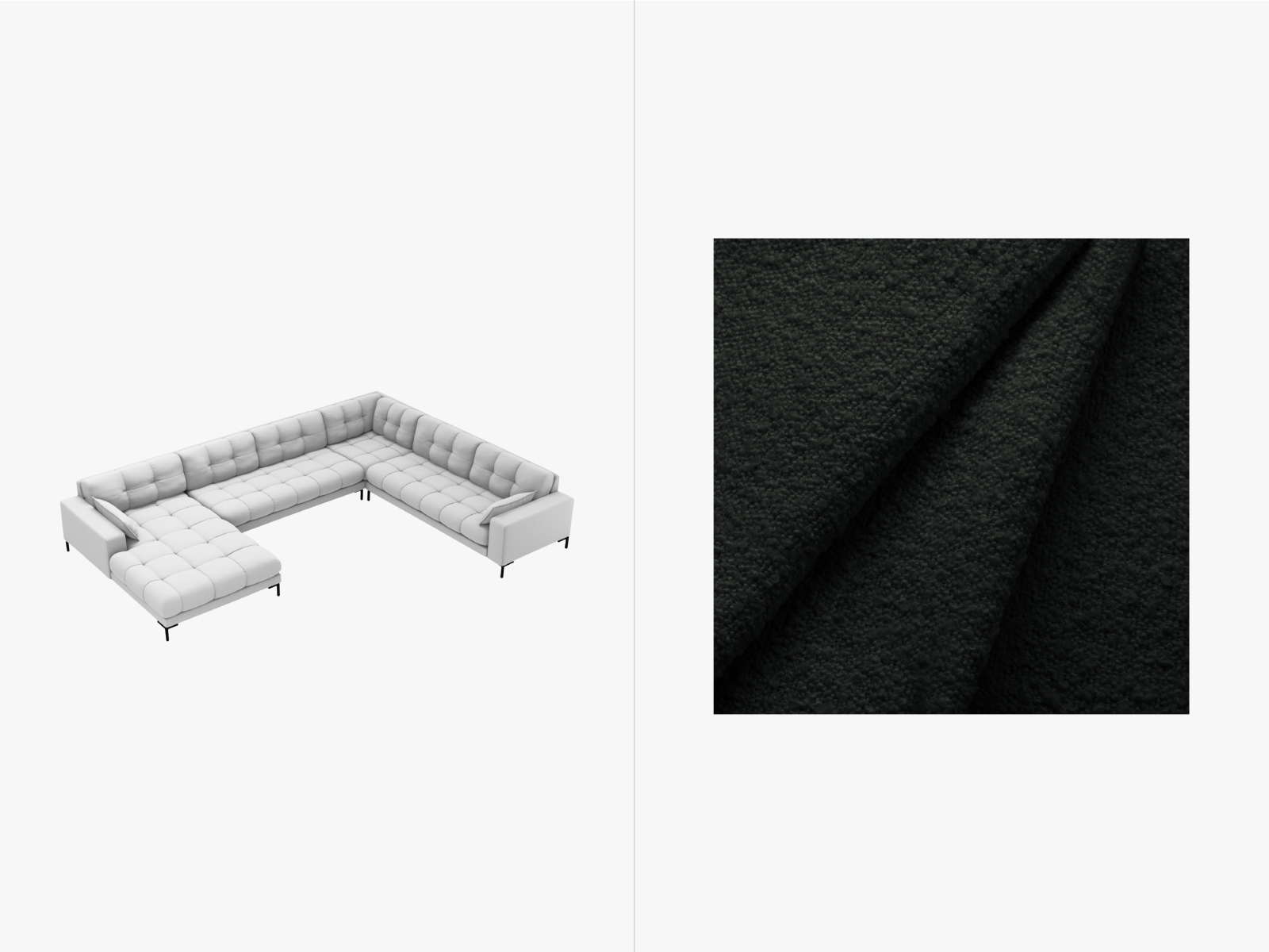 Boucle Panoramic Right Corner Sofa, "Mamaia", 7 Seats, 327x256x75