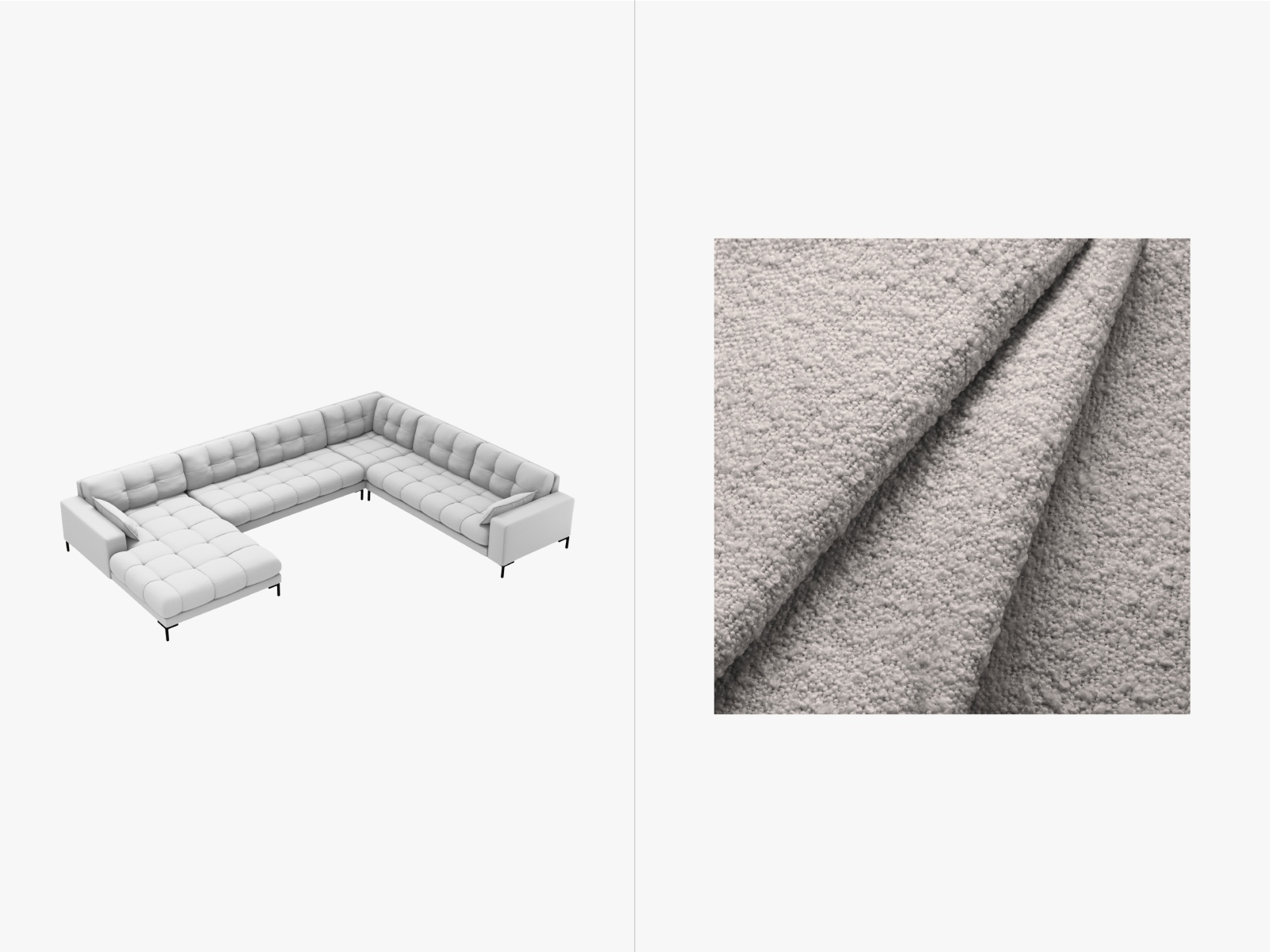 Boucle Panoramic Right Corner Sofa, "Mamaia", 7 Seats, 327x256x75