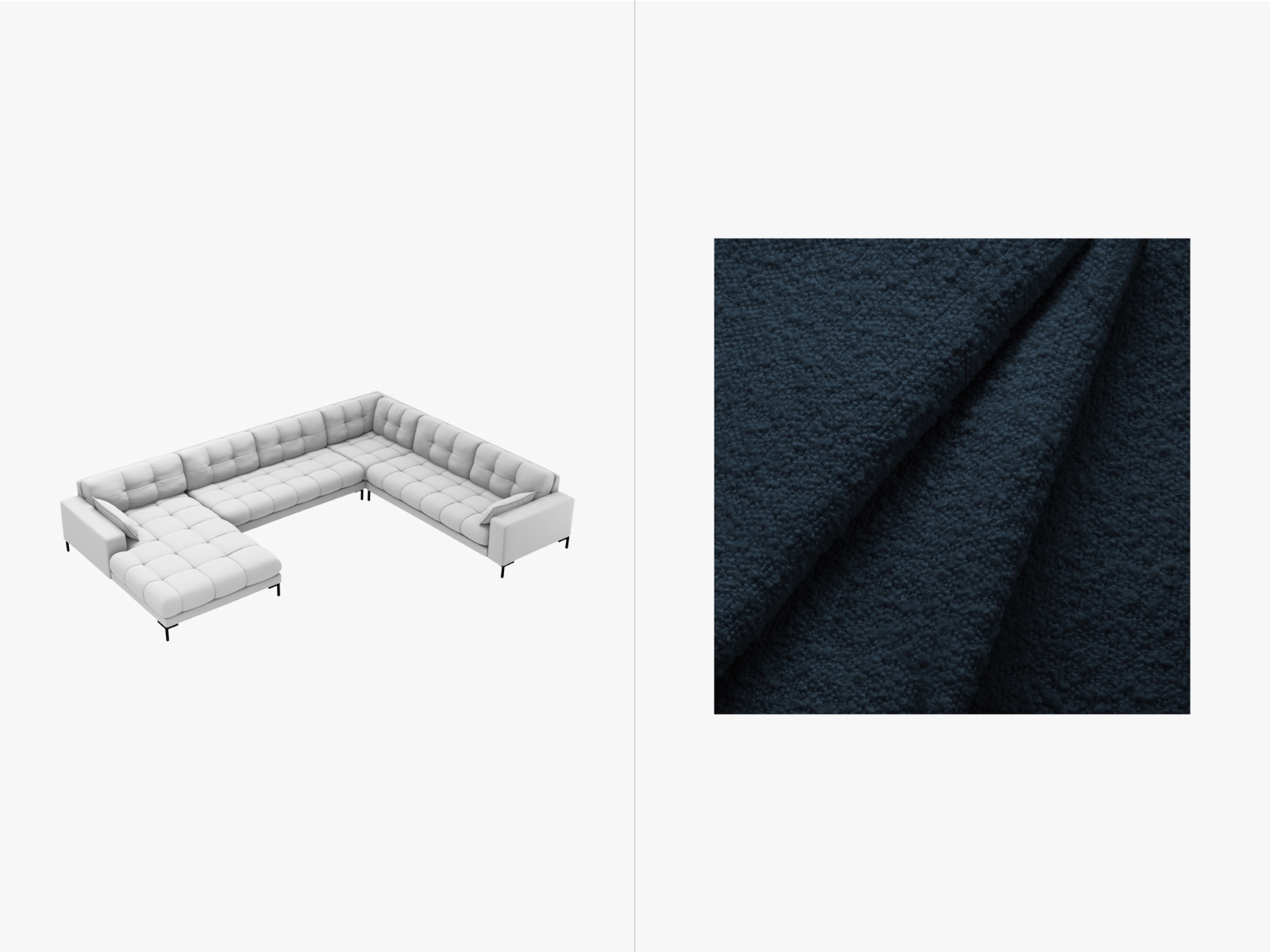 Boucle Panoramic Right Corner Sofa, "Mamaia", 7 Seats, 327x256x75