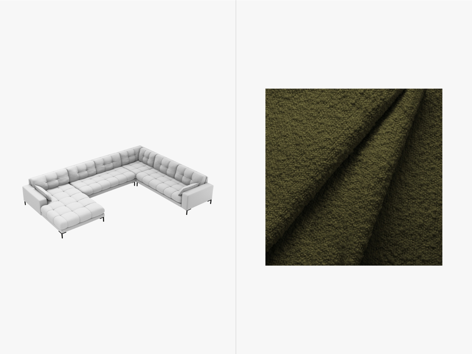 Boucle Panoramic Right Corner Sofa, "Mamaia", 7 Seats, 327x256x75