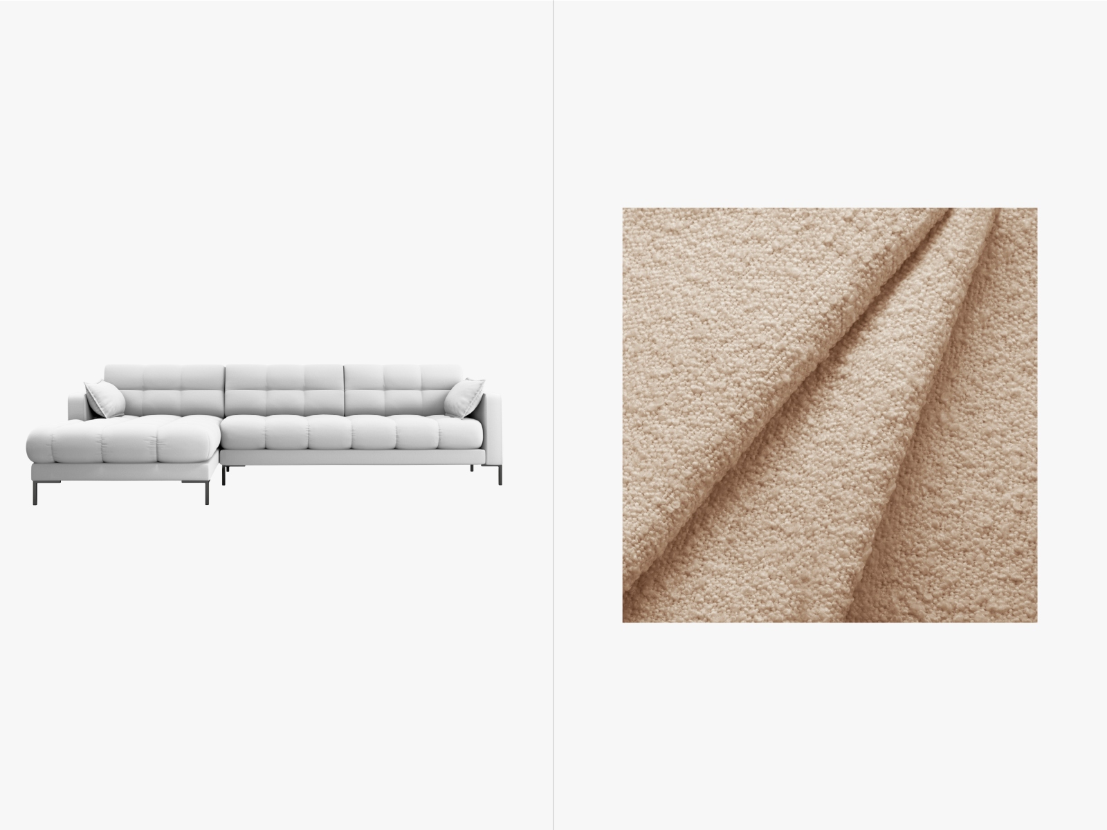 Boucle Left Corner Sofa, "Mamaia", 5 Seats, 293x185x75