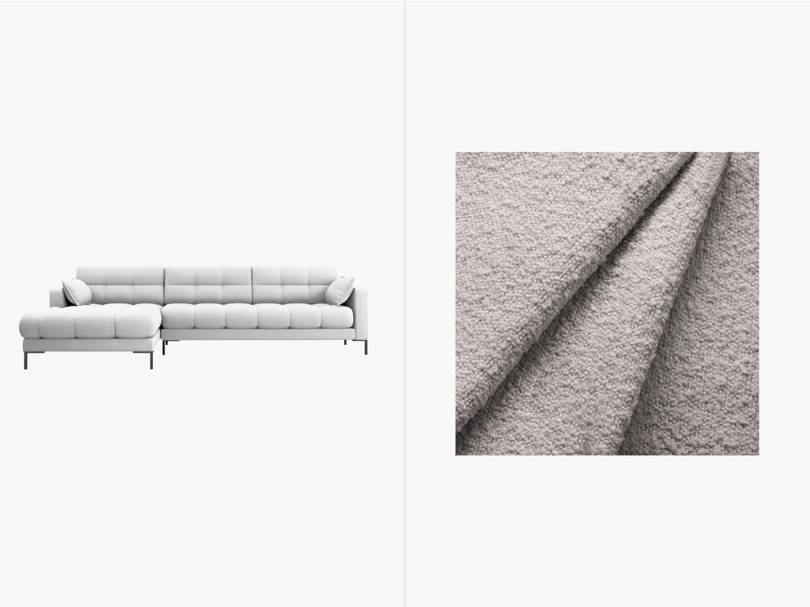 Boucle Left Corner Sofa, "Mamaia", 5 Seats, 293x185x75