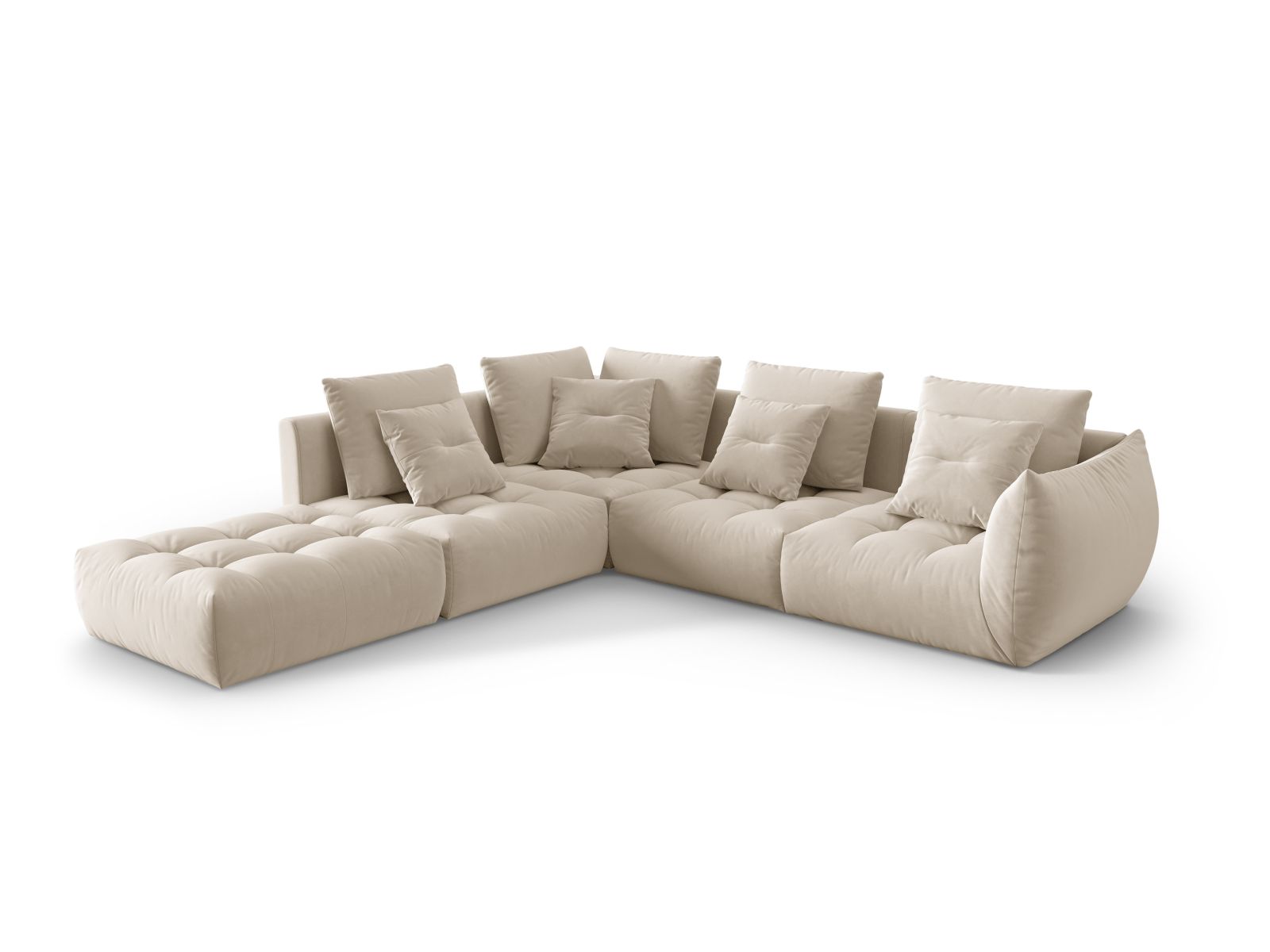 Velvet Modular Left Corner Sofa, "Bloom", 4 Seats, 316x307x97