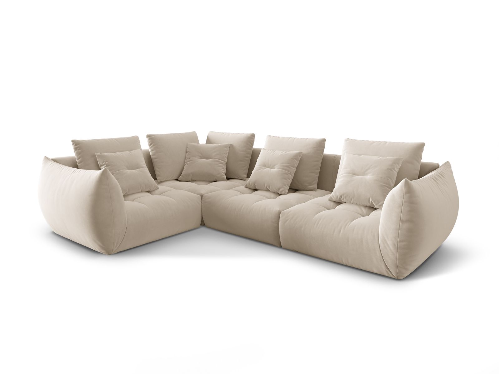 Velvet Modular Left Corner Sofa, "Bloom", 3 Seats, 316x222x97