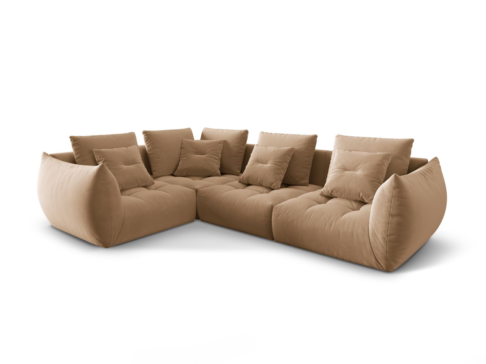 Velvet Modular Left Corner Sofa, "Bloom", 3 Seats, 316x222x97