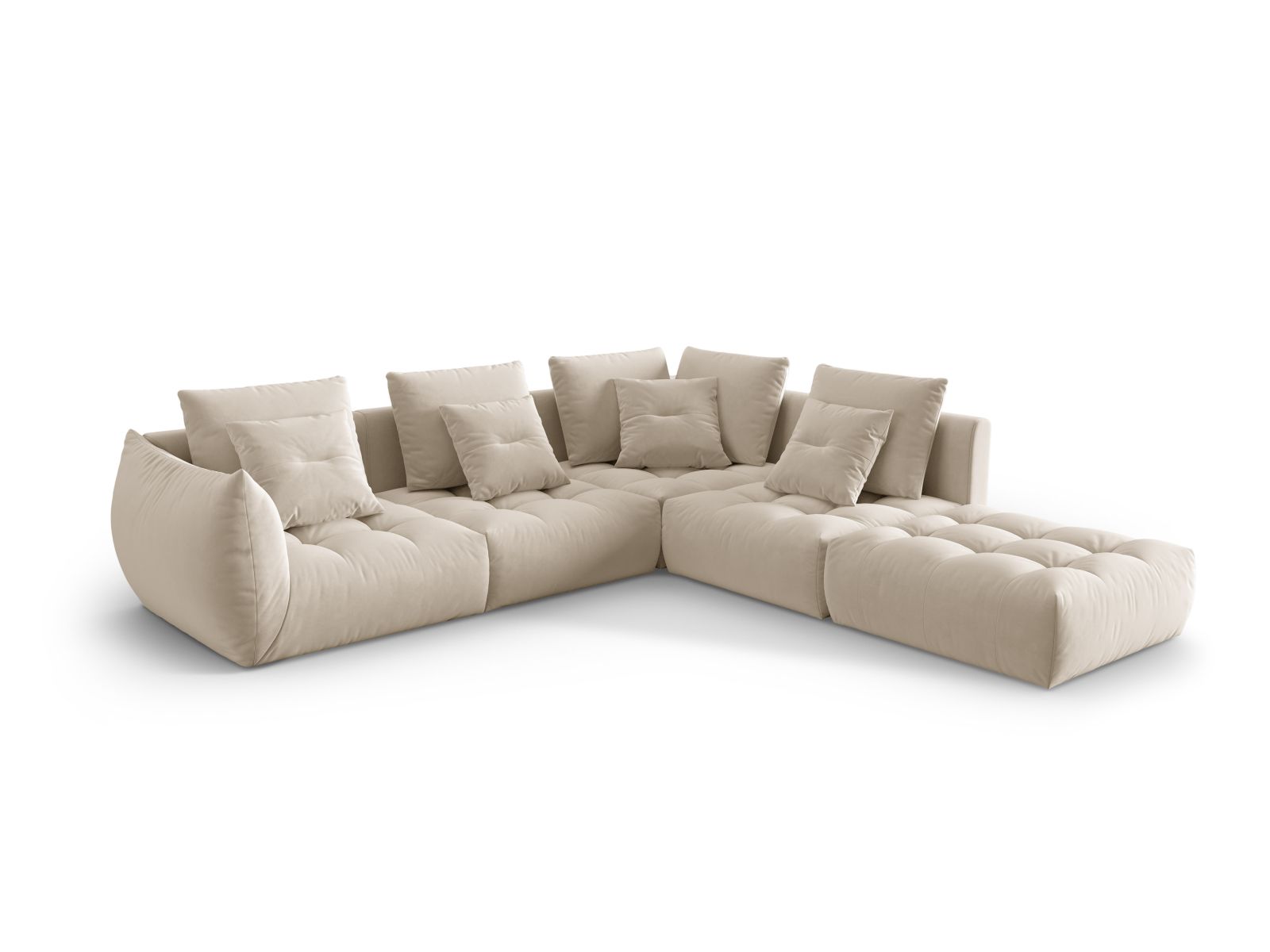 Velvet Modular Right Corner Sofa, "Bloom", 4 Seats, 316x307x97