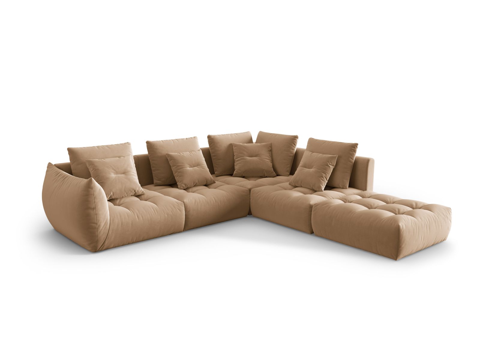 Velvet Modular Right Corner Sofa, "Bloom", 4 Seats, 316x307x97