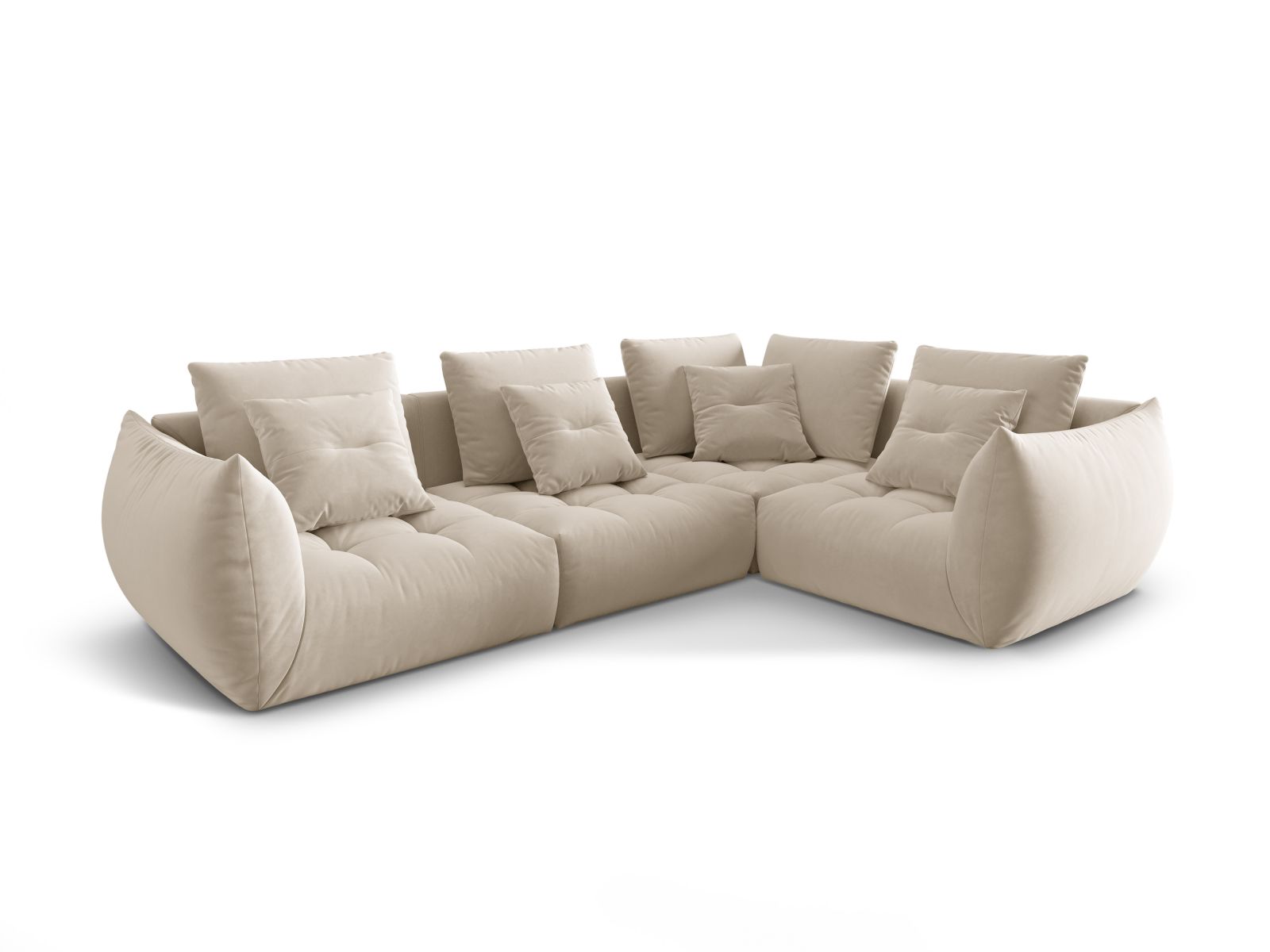 Velvet Modular Right Corner Sofa, "Bloom", 3 Seats, 316x222x97
