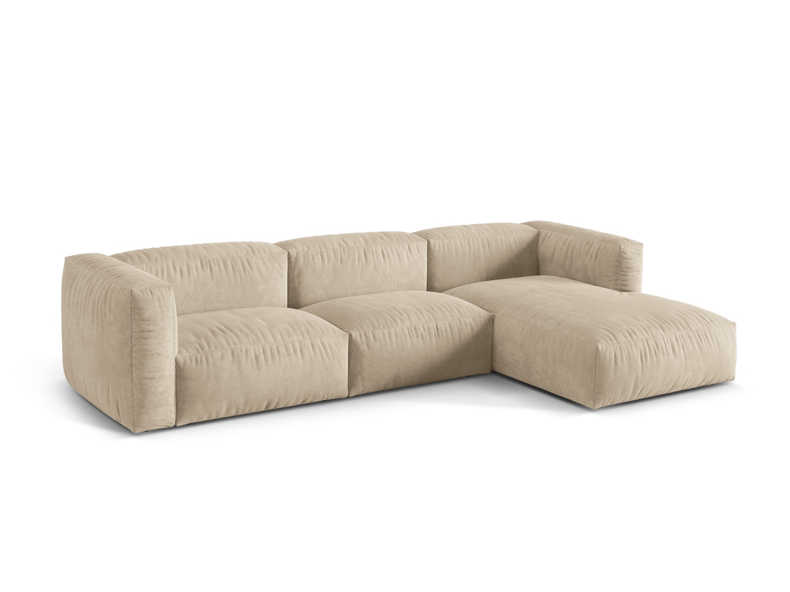 Velvet Modular Right Corner Sofa XL, "Martina", 3 Seats, 330x176x75