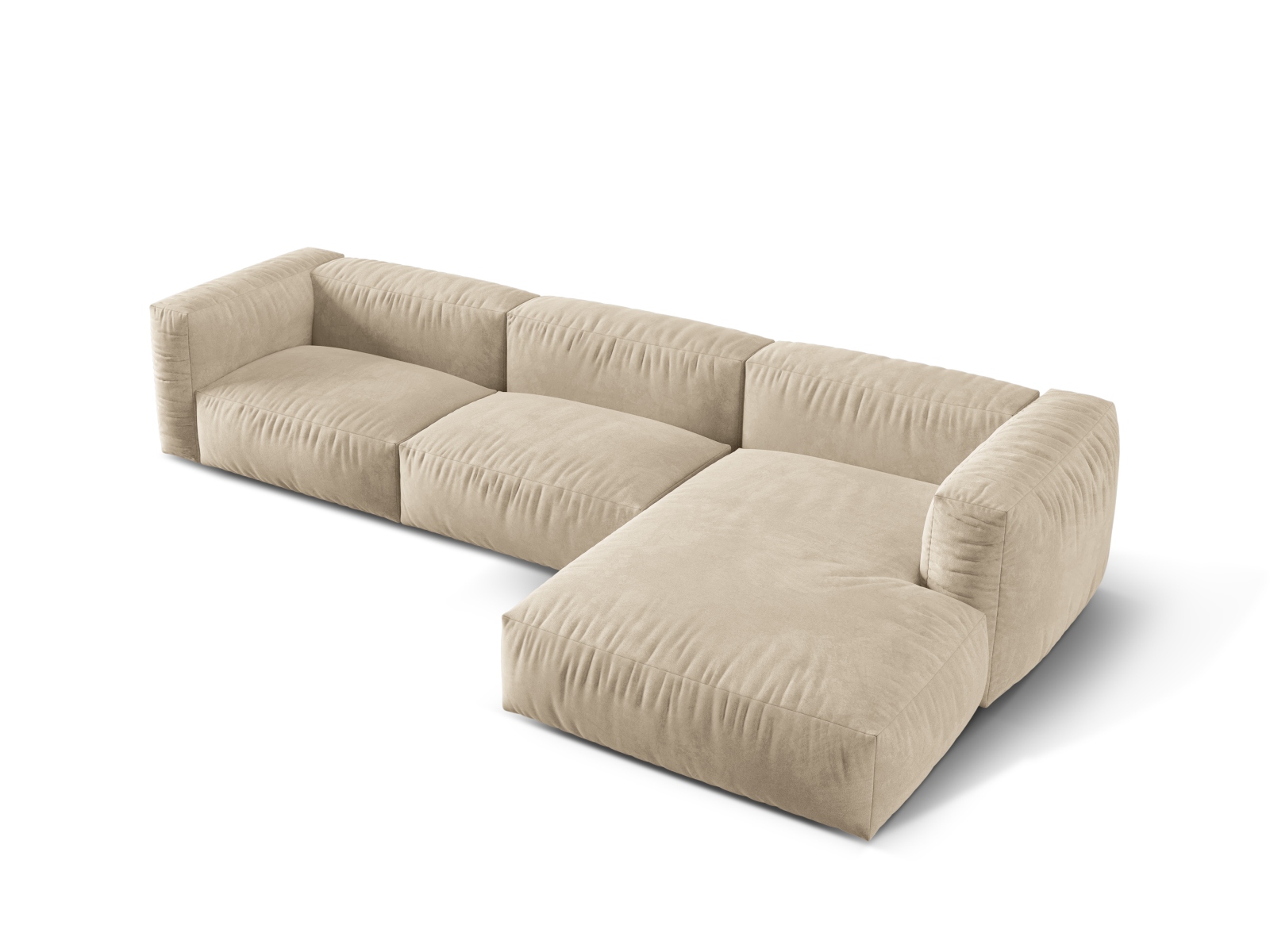Velvet Modular Right Corner Sofa XL, "Martina", 3 Seats, 330x176x75