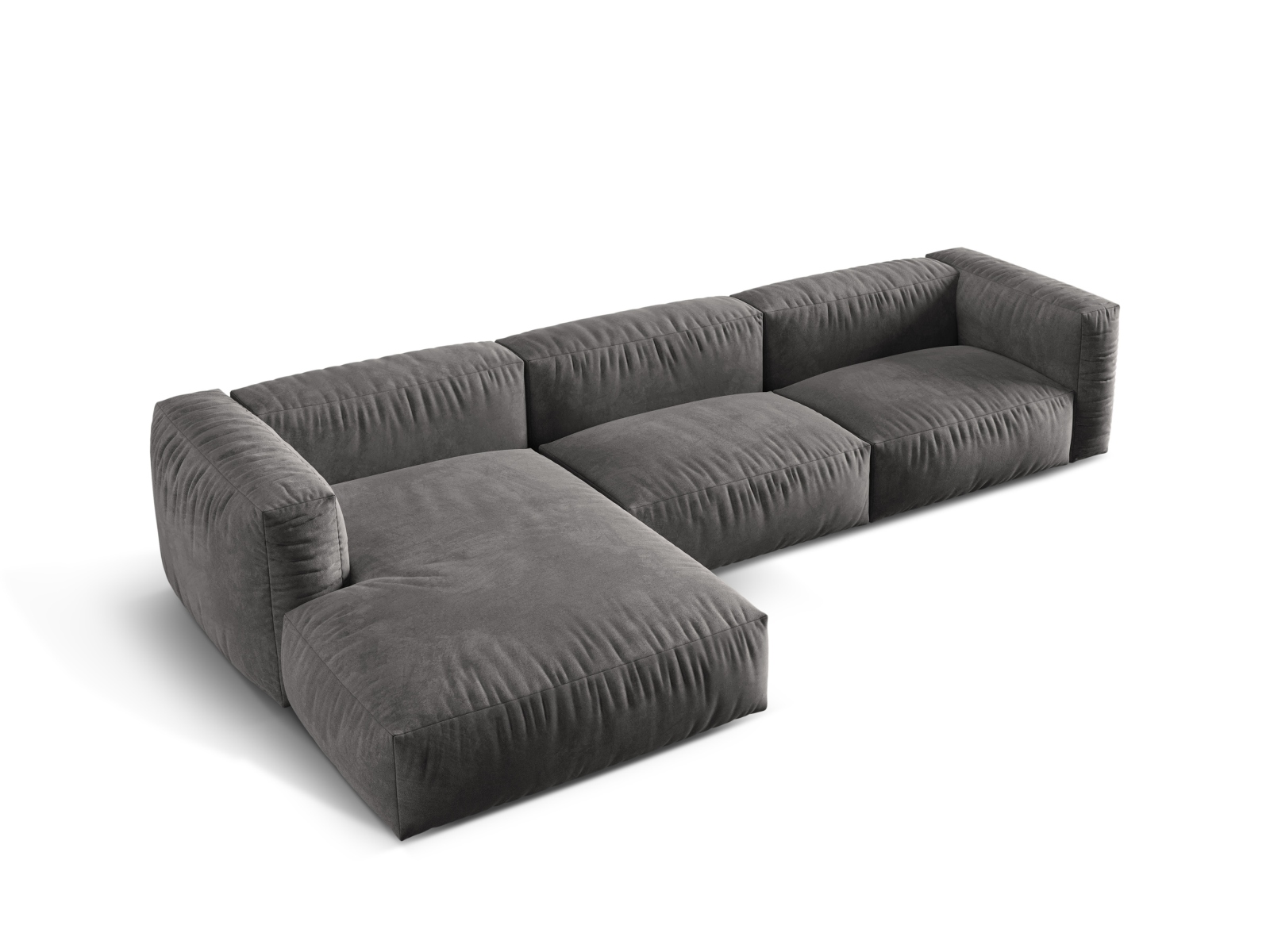 Velvet Modular Left Corner Sofa XL, "Martina", 3 Seats, 330x176x75