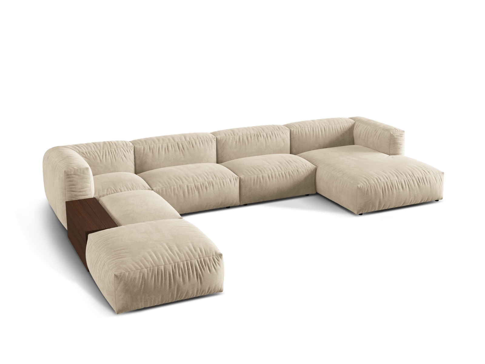 Velvet Modular Panoramic Left Corner Sofa, "Martina", 5 Seats, 406x280x75