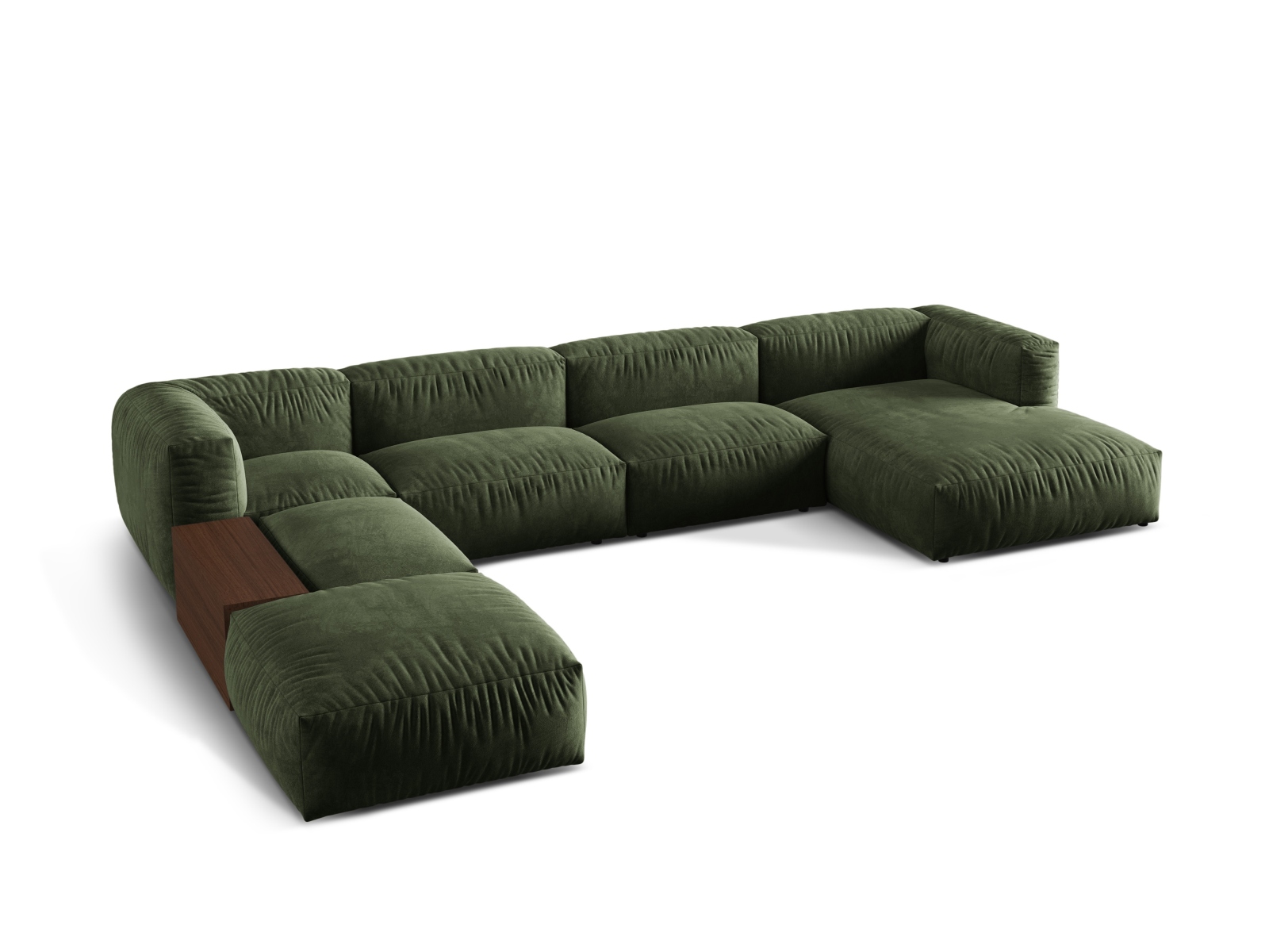 Velvet Modular Panoramic Left Corner Sofa, "Martina", 5 Seats, 406x280x75