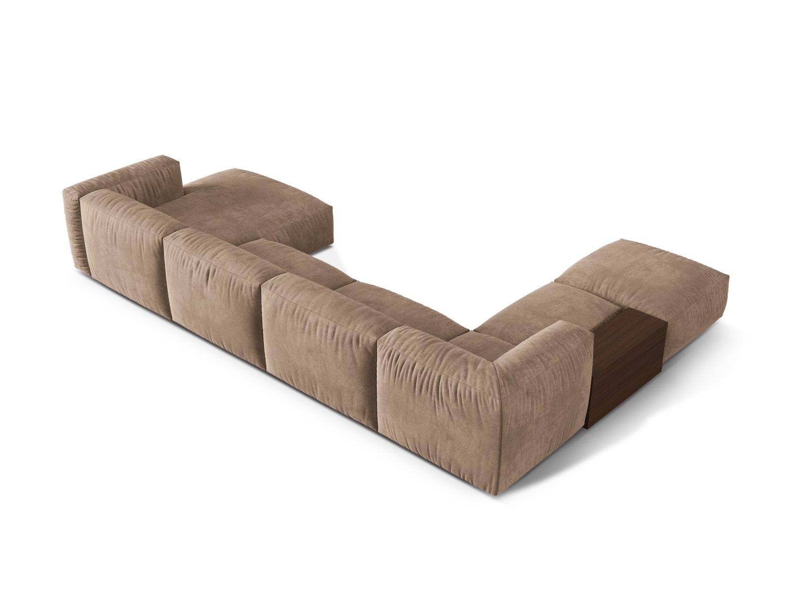 Velvet Modular Panoramic Left Corner Sofa, "Martina", 5 Seats, 406x280x75