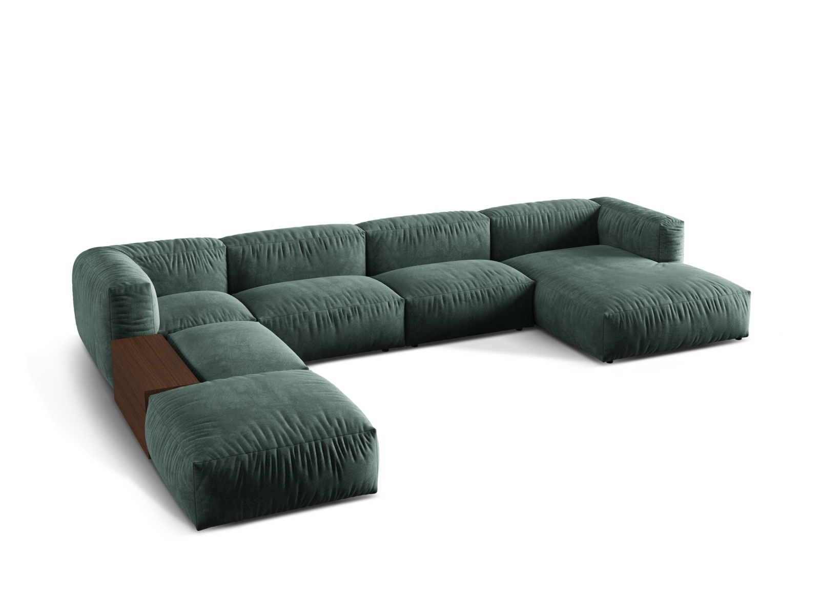 Velvet Modular Panoramic Left Corner Sofa, "Martina", 5 Seats, 406x280x75