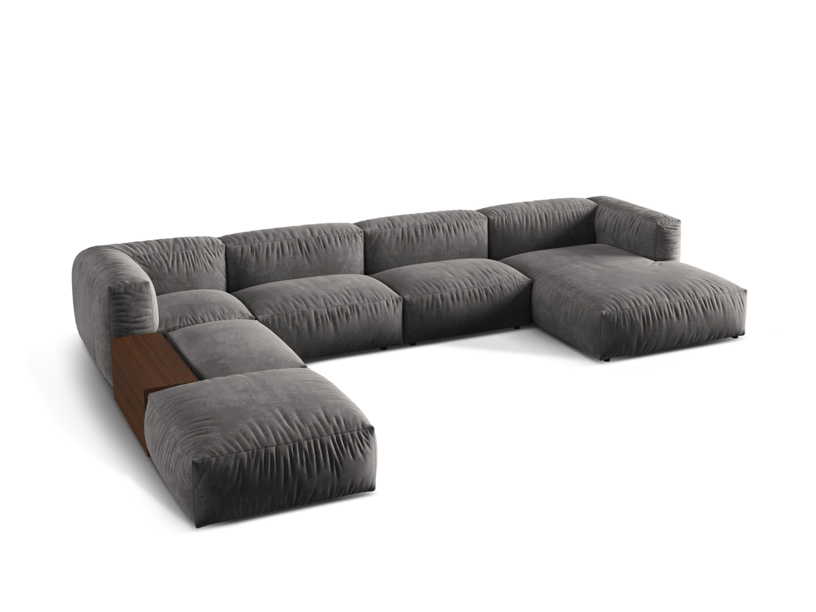 Velvet Modular Panoramic Left Corner Sofa, "Martina", 5 Seats, 406x280x75