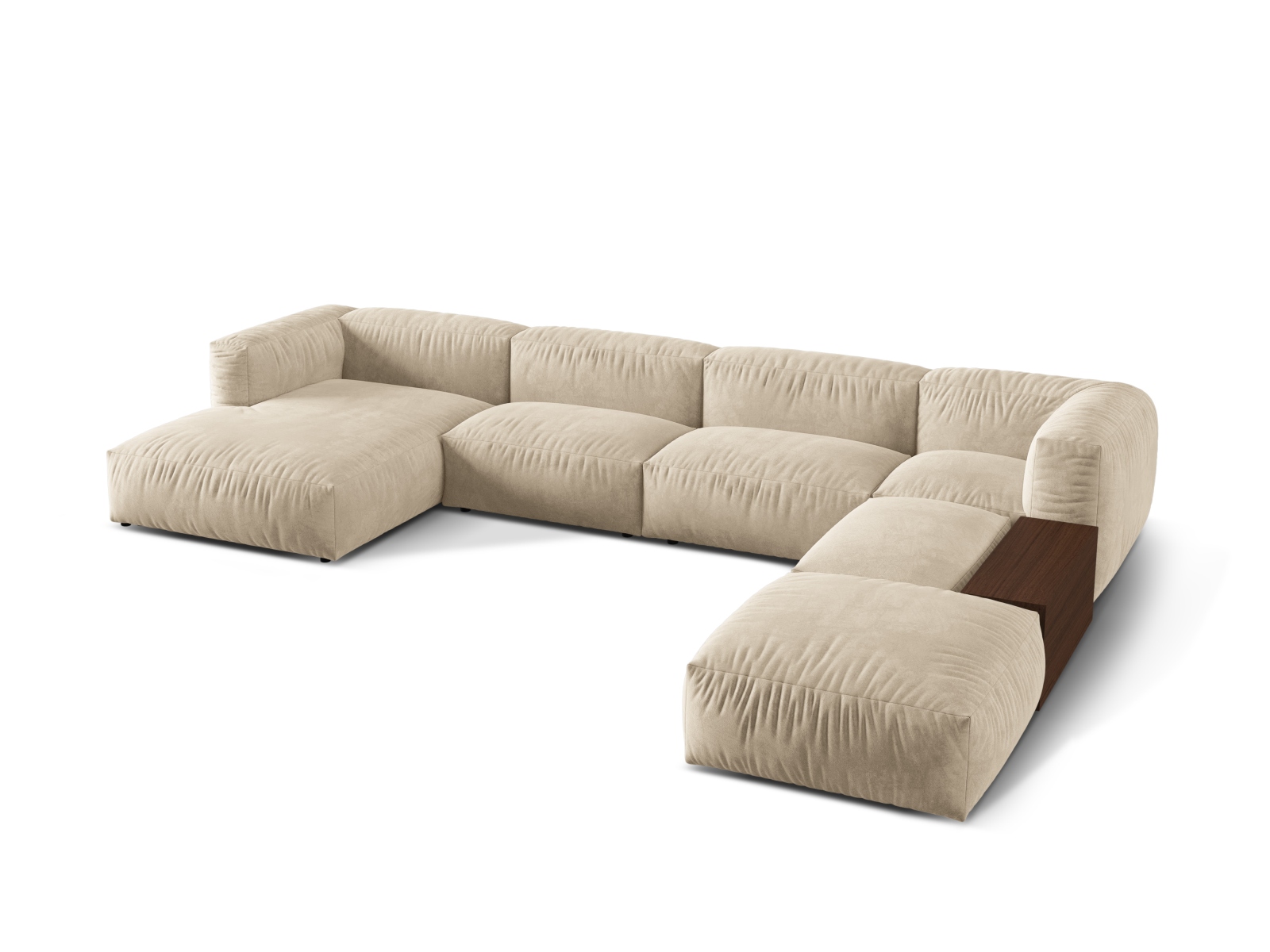 Velvet Modular Panoramic Right Corner Sofa, "Martina", 5 Seats, 406x280x75