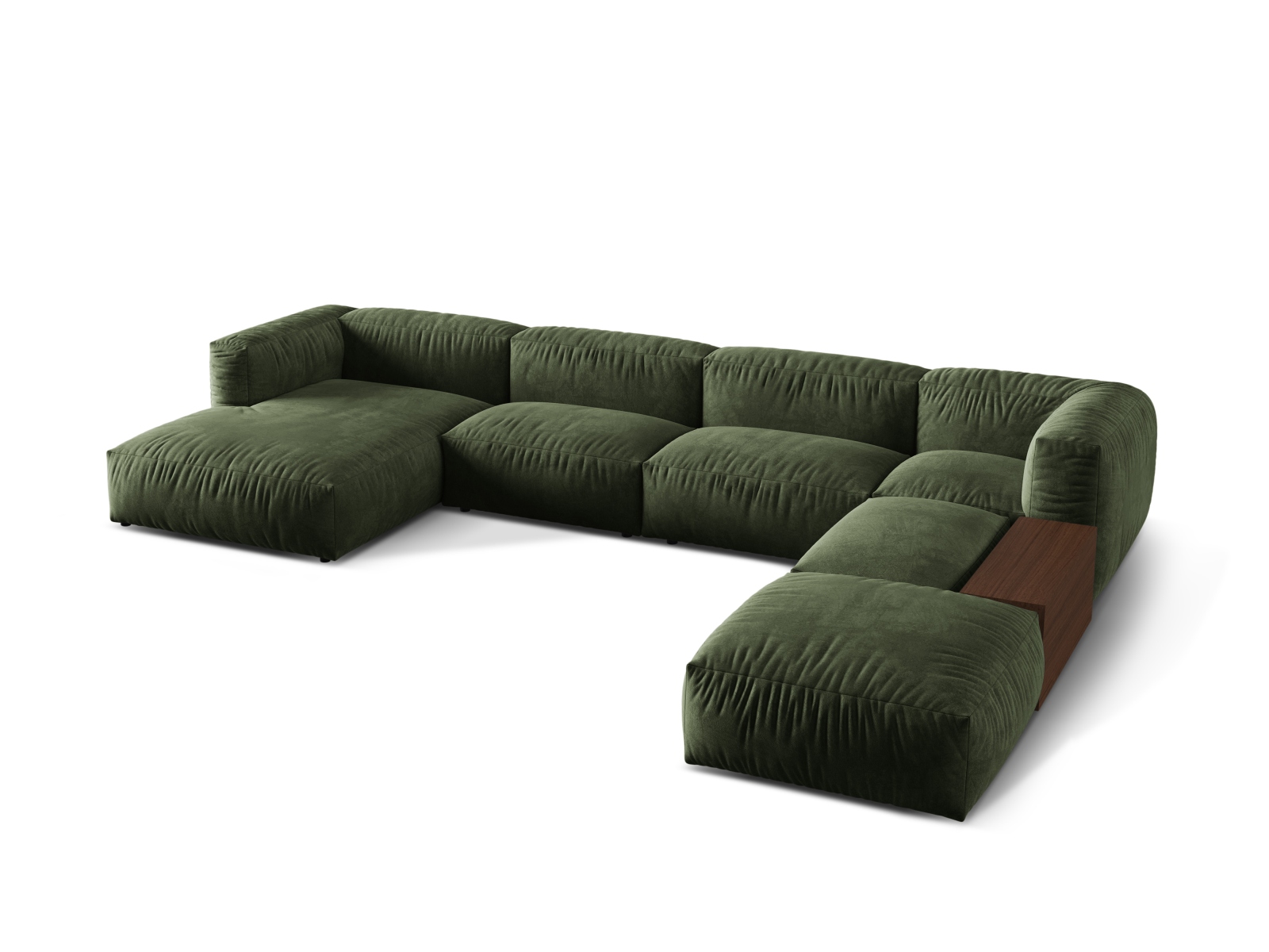Velvet Modular Panoramic Right Corner Sofa, "Martina", 5 Seats, 406x280x75