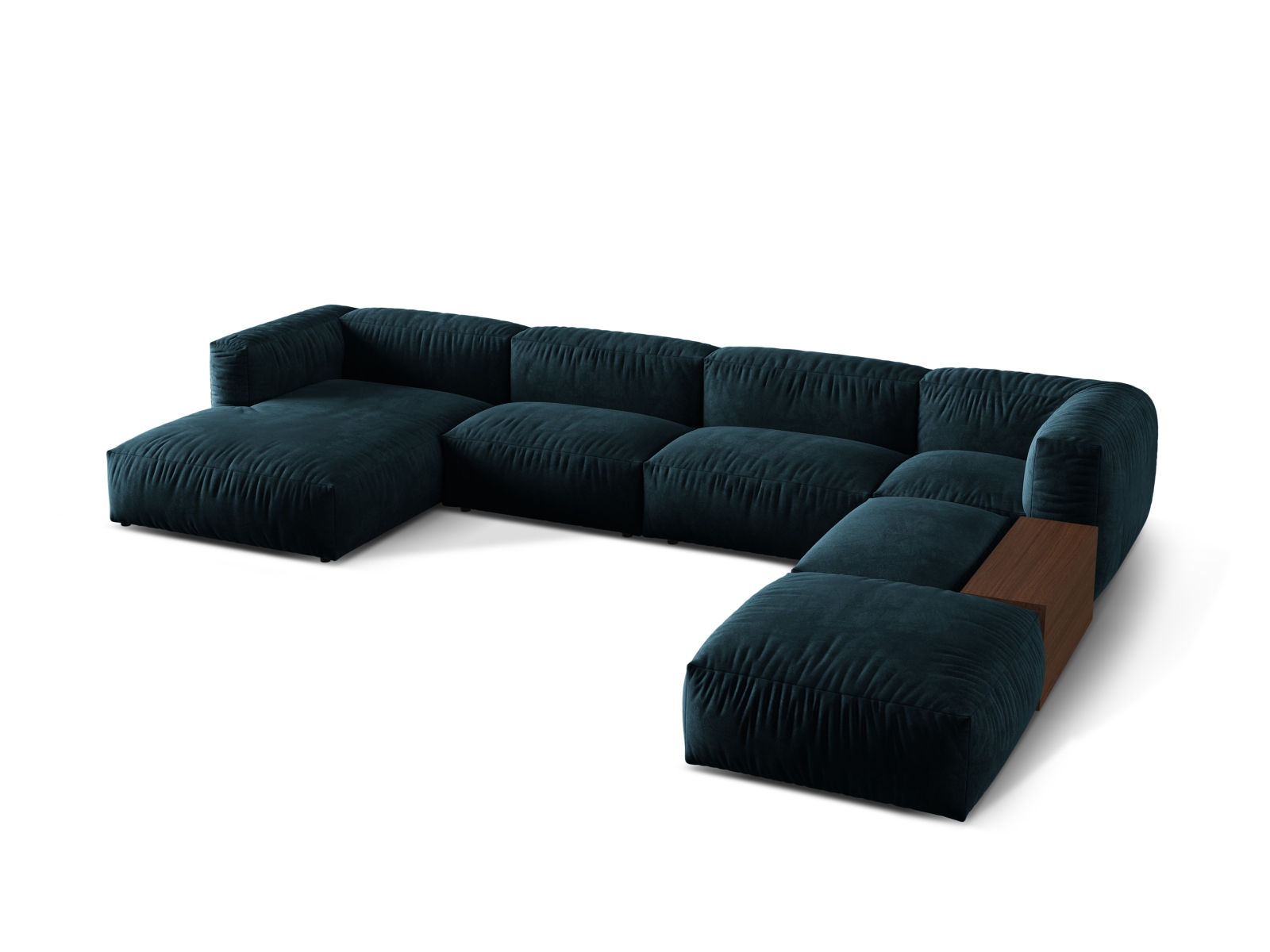 Velvet Modular Panoramic Right Corner Sofa, "Martina", 5 Seats, 406x280x75