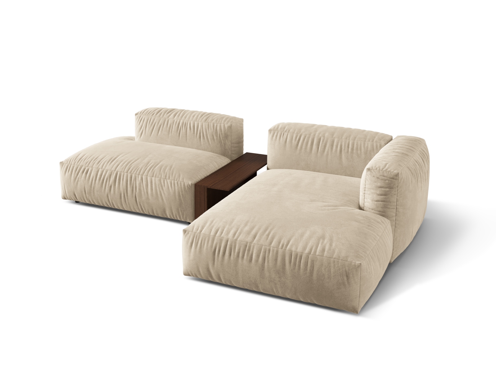 Velvet Modular Right Corner Sofa, "Martina", 2 Seats, 285x176x75