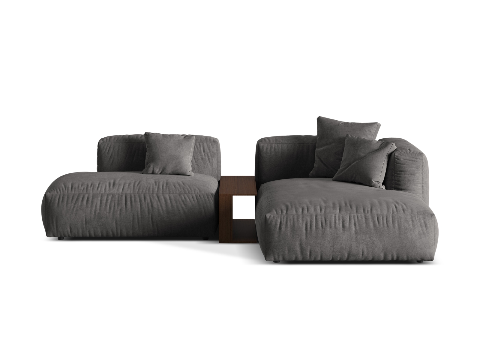 Velvet Modular Right Corner Sofa, "Martina", 2 Seats, 285x176x75
