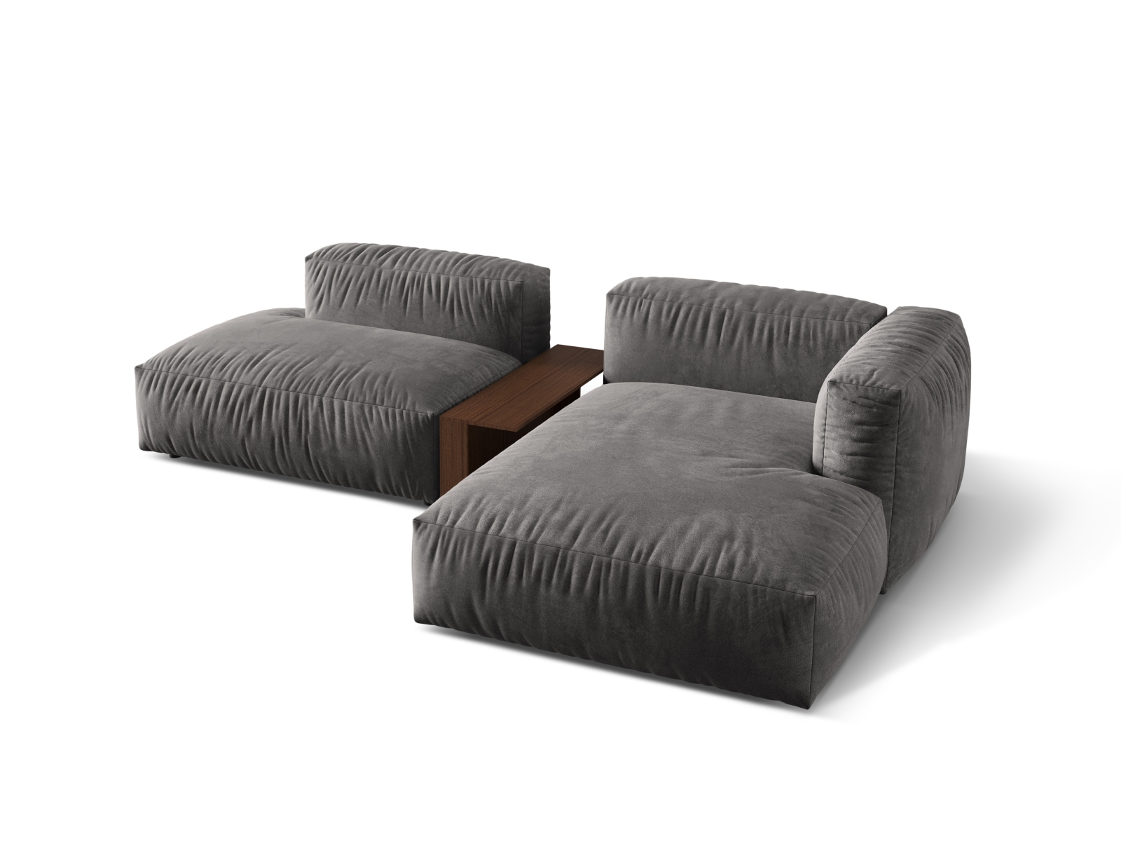Velvet Modular Right Corner Sofa, "Martina", 2 Seats, 285x176x75