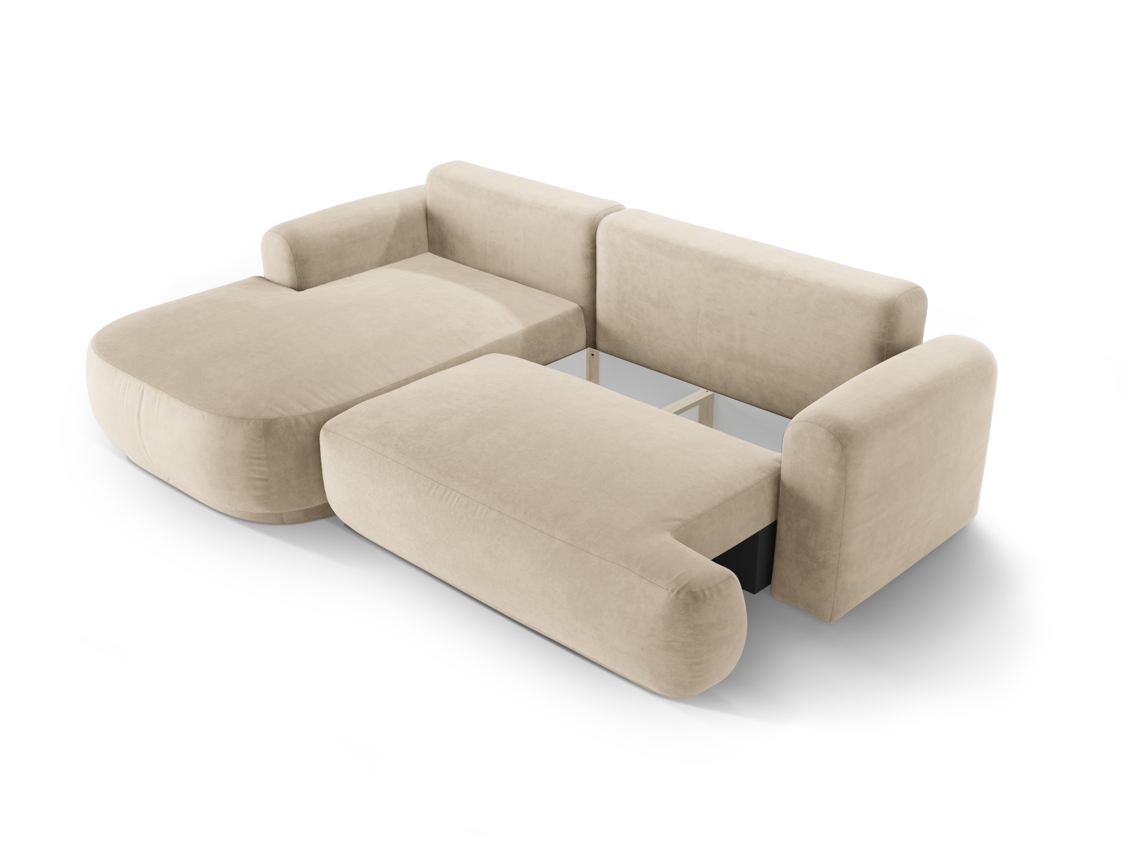Velvet Modular Left Corner Sofa With Bed Function And Box, "Ella", 5 Seats, 271x174x88