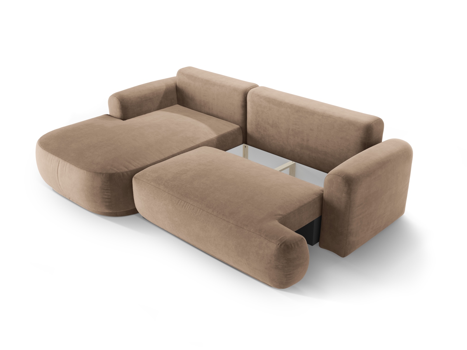 Velvet Modular Left Corner Sofa With Bed Function And Box, "Ella", 5 Seats, 271x174x88