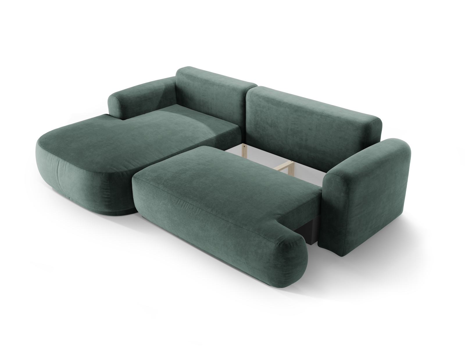 Velvet Modular Left Corner Sofa With Bed Function And Box, "Ella", 5 Seats, 271x174x88