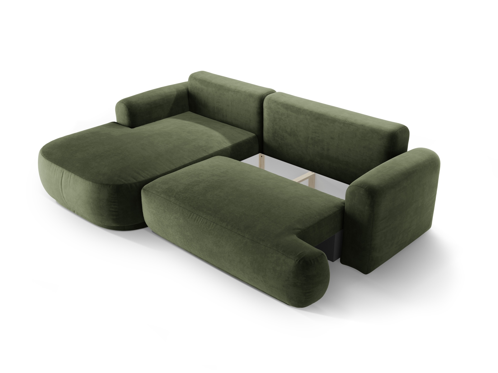 Velvet Modular Left Corner Sofa With Bed Function And Box, "Ella", 5 Seats, 271x174x88