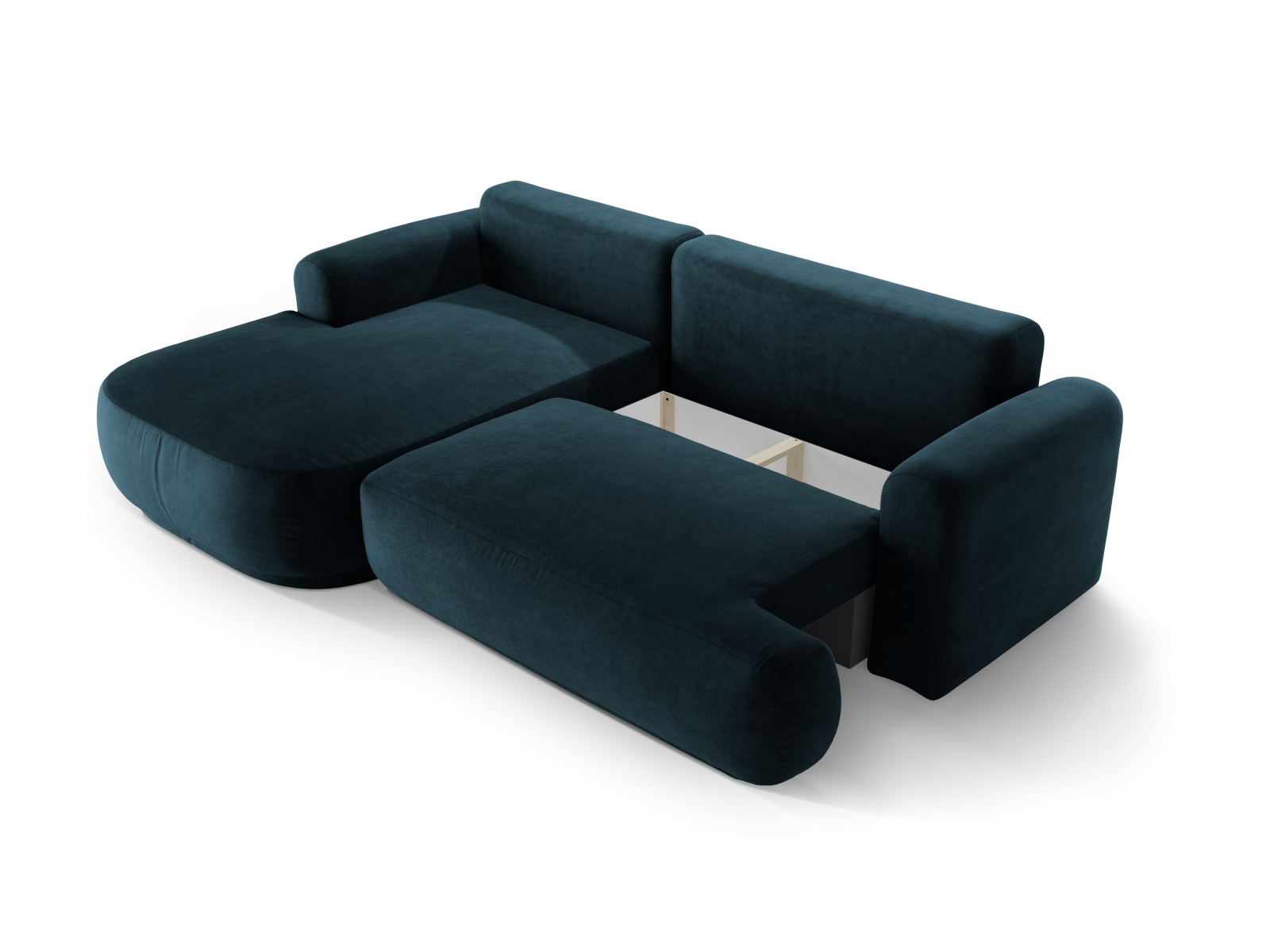 Velvet Modular Left Corner Sofa With Bed Function And Box, "Ella", 5 Seats, 271x174x88