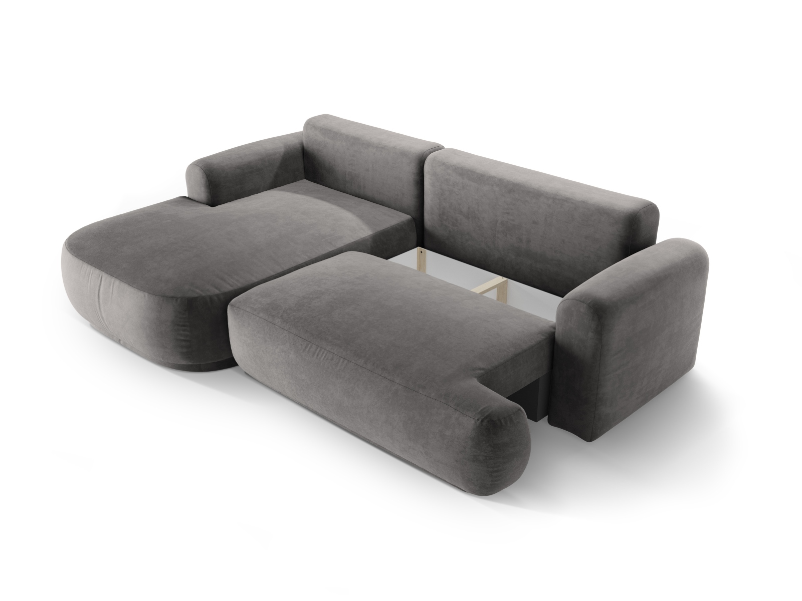 Velvet Modular Left Corner Sofa With Bed Function And Box, "Ella", 5 Seats, 271x174x88