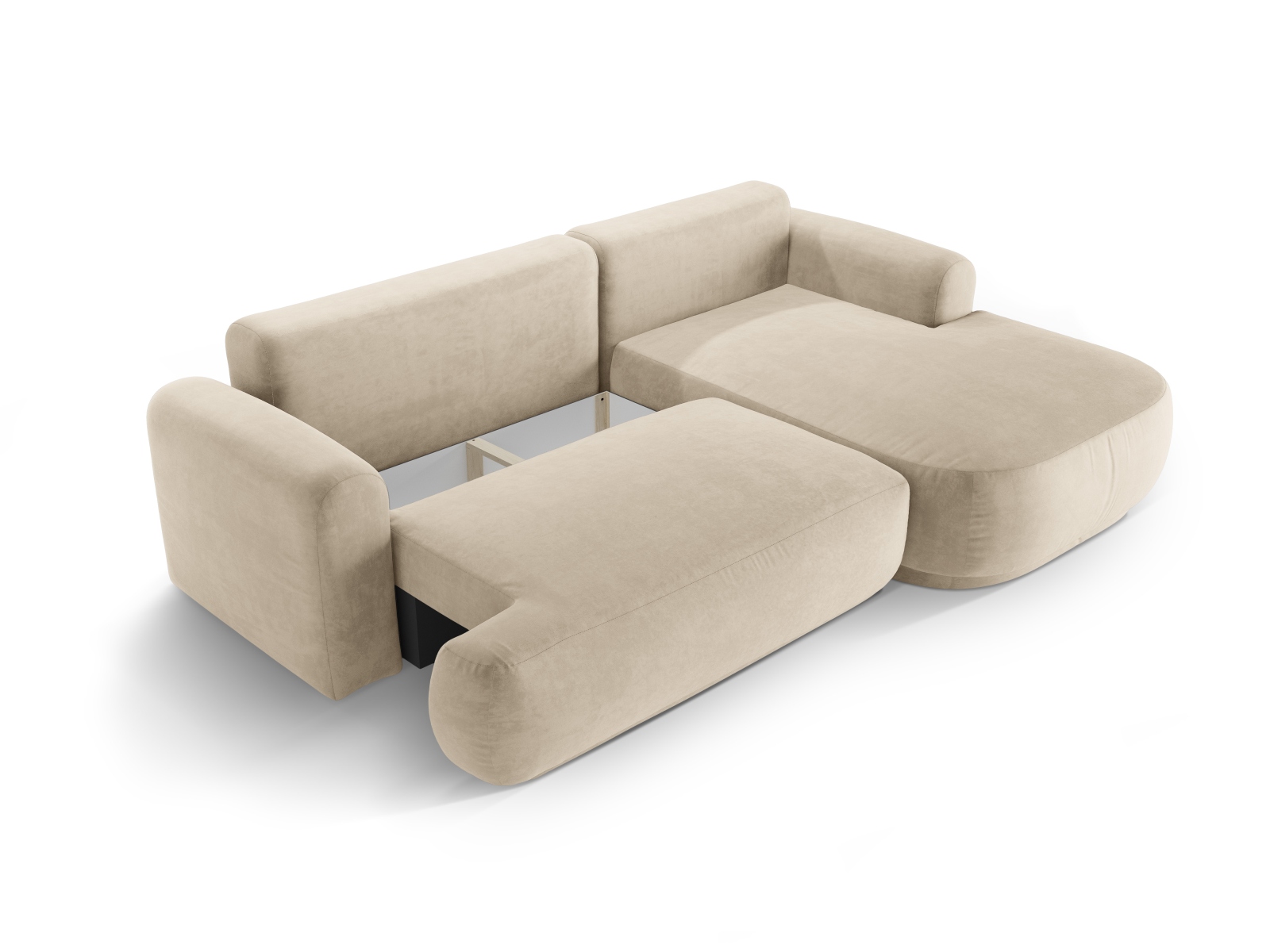 Velvet Modular Right Corner Sofa With Bed Function And Box, "Ella", 5 Seats, 271x174x88