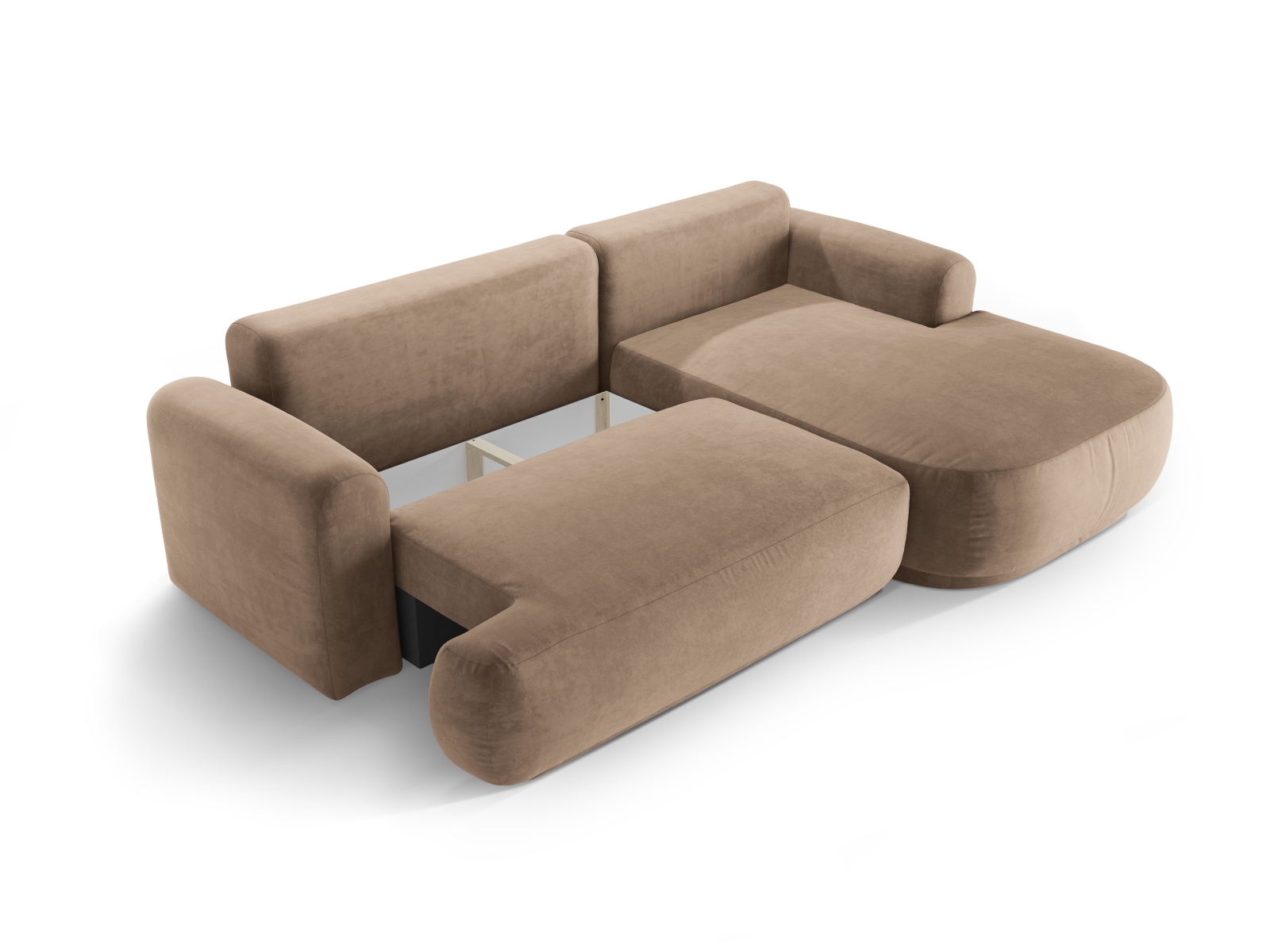 Velvet Modular Right Corner Sofa With Bed Function And Box, "Ella", 5 Seats, 271x174x88