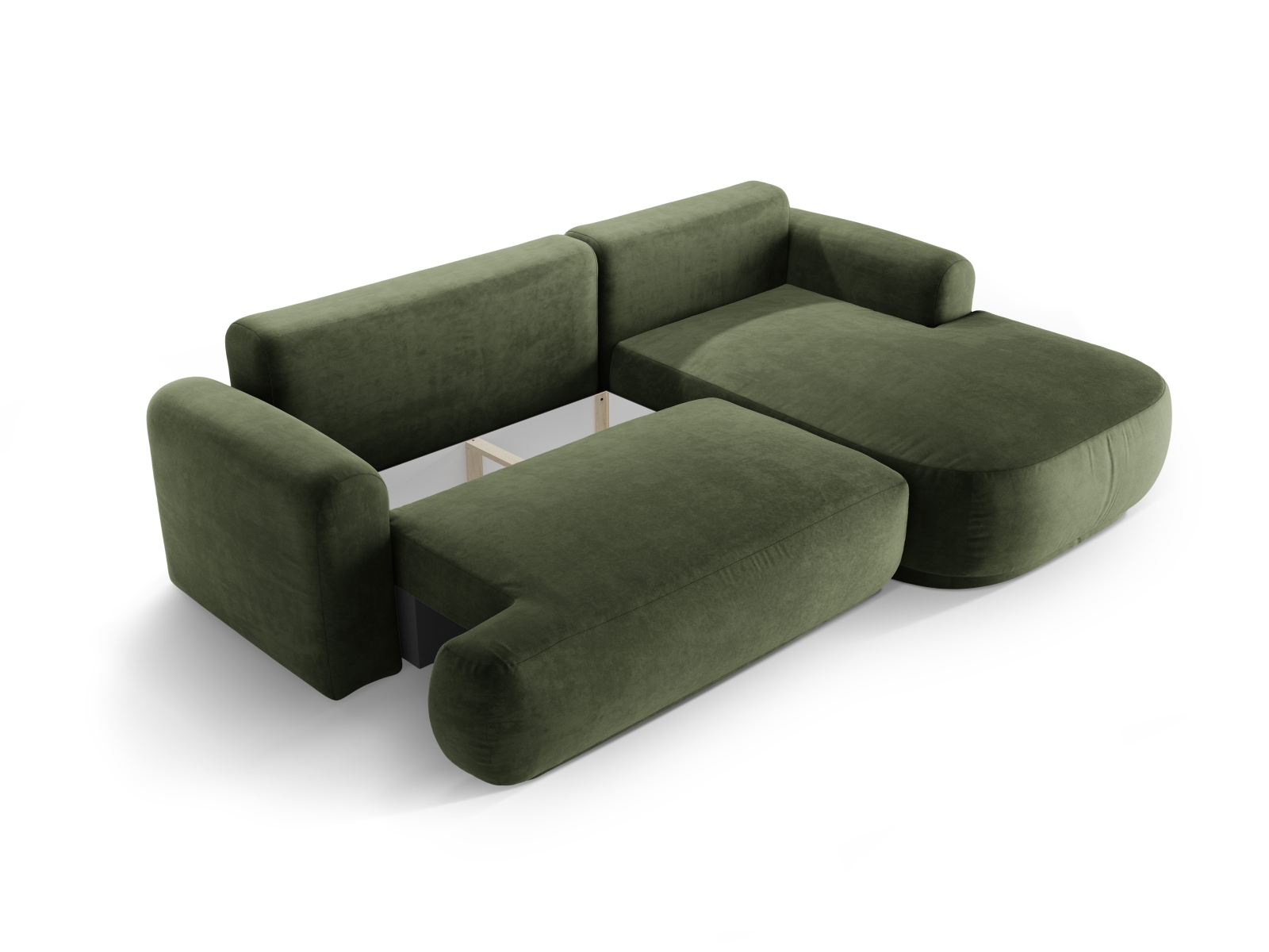 Velvet Modular Right Corner Sofa With Bed Function And Box, "Ella", 5 Seats, 271x174x88