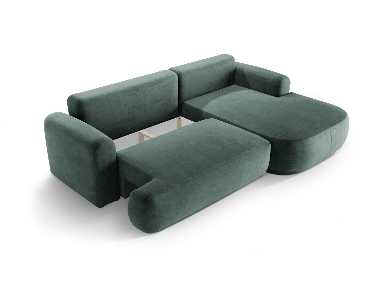 Velvet Modular Right Corner Sofa With Bed Function And Box, "Ella", 5 Seats, 271x174x88