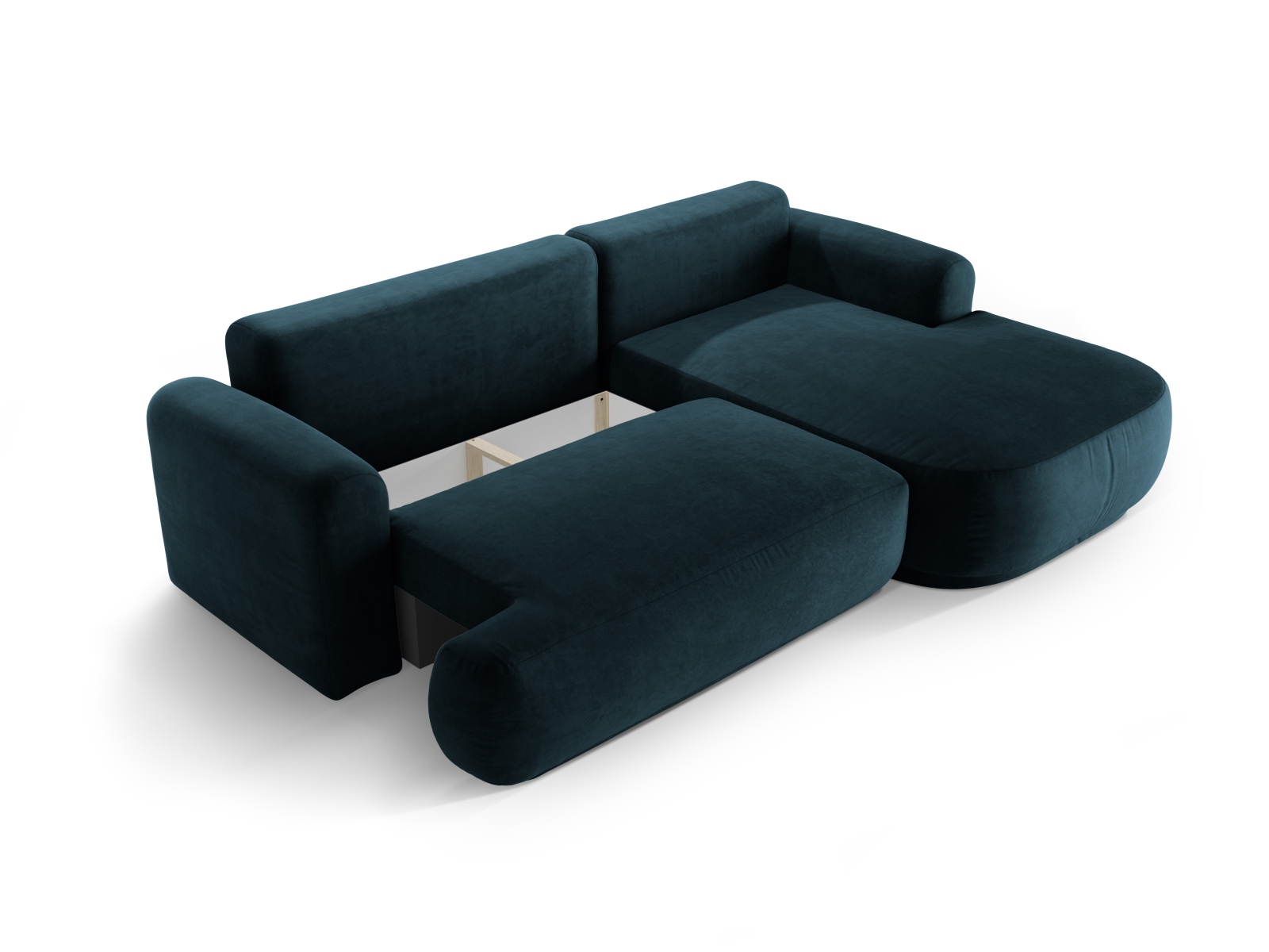 Velvet Modular Right Corner Sofa With Bed Function And Box, "Ella", 5 Seats, 271x174x88
