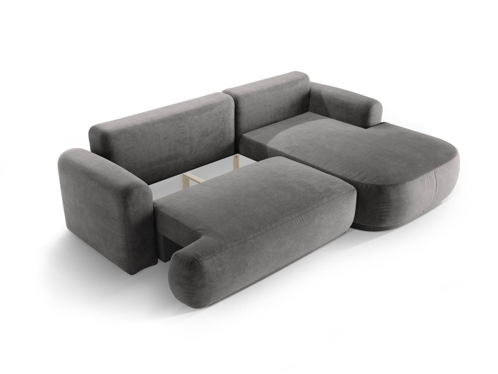 Velvet Modular Right Corner Sofa With Bed Function And Box, "Ella", 5 Seats, 271x174x88