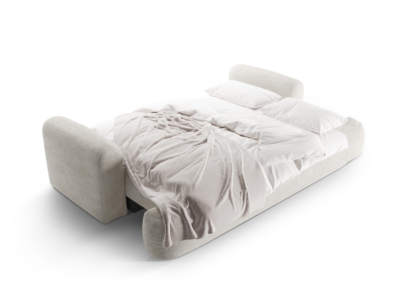 Boucle Sofa With Bed Function And Box, "Ella", 3 Seats, 253x108x88